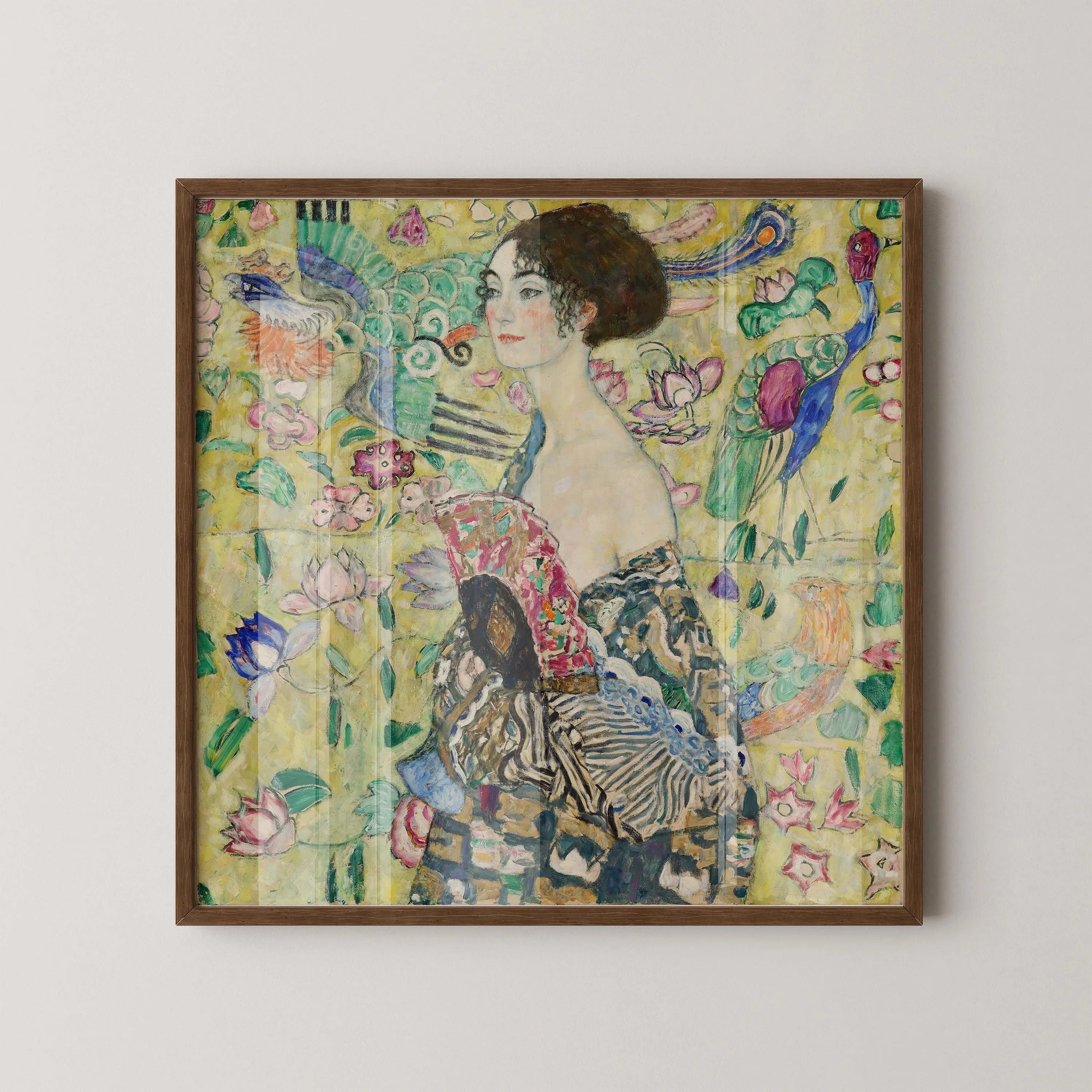 Gustav Klimt Lady With Fan Fine Art Print: Vintage Green Painting (1x1) - 9ArtPrints