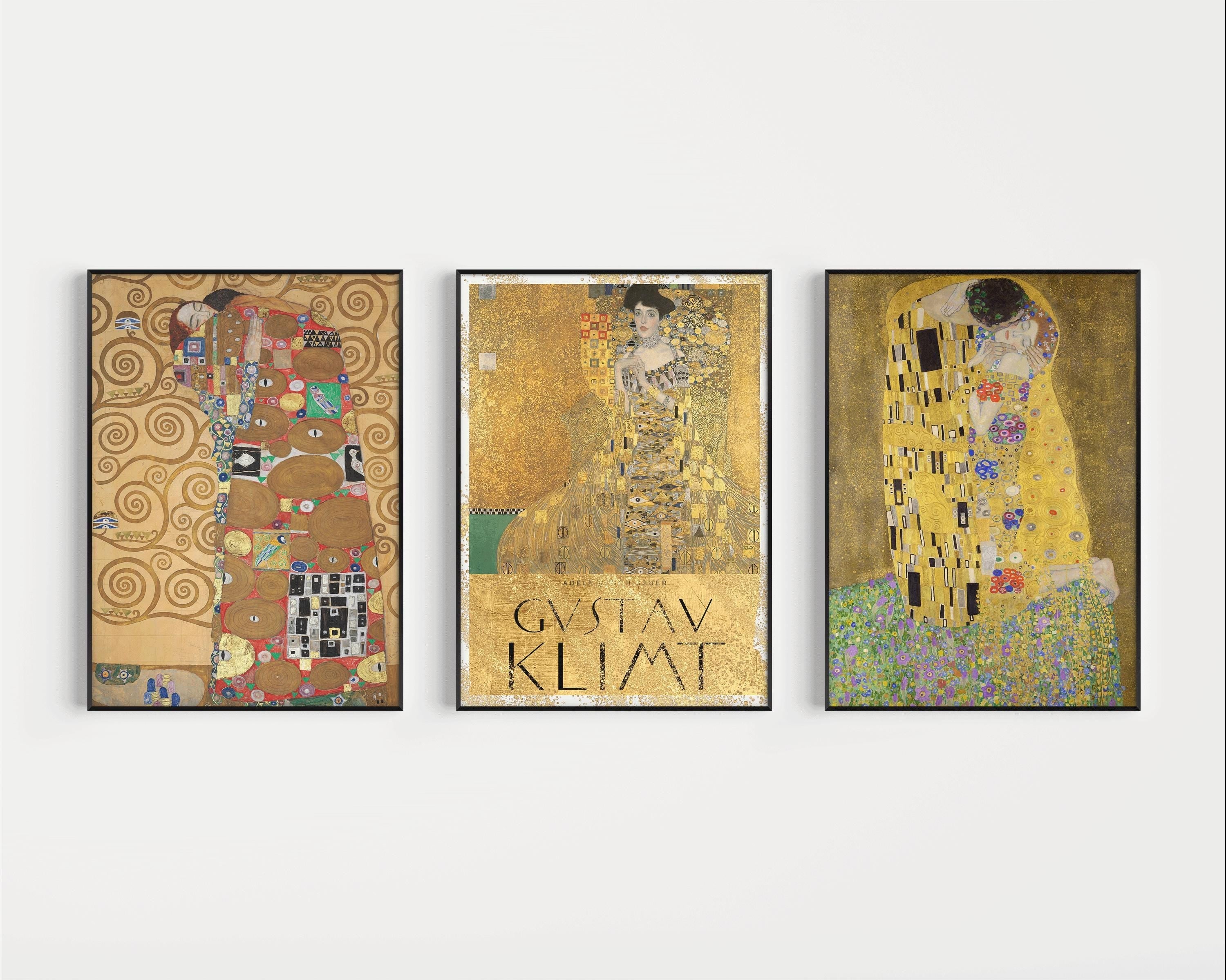 Gustav Klimt STATEMENT TRIO Paintings | The Embrace Adele Bloch Bauer The Kiss | Famous Iconic Painting Available framed - 9ArtPrints