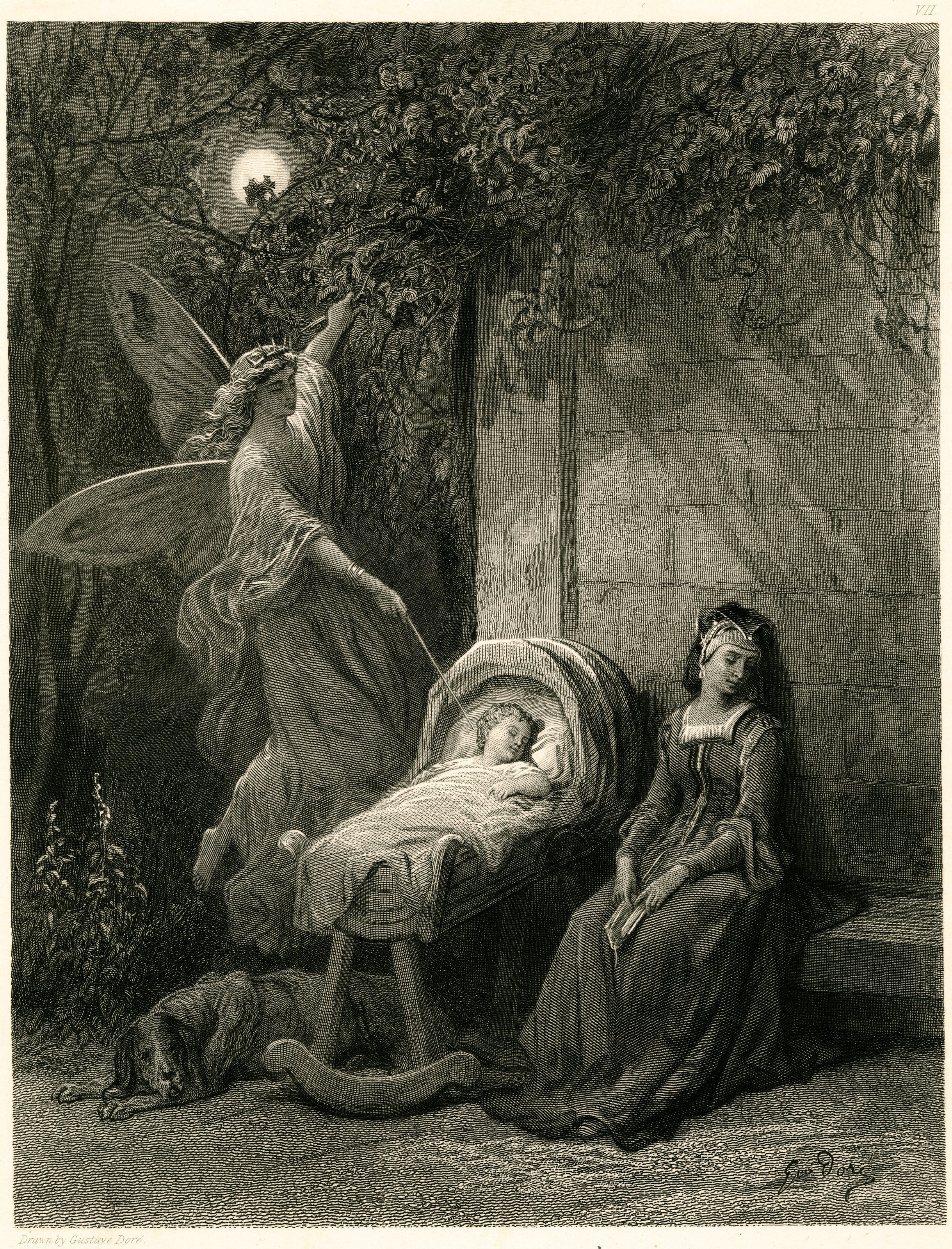 Gustave Doré — A little fairy comes at night, and from the moon she flutters down | Engraving Print - 9ArtPrints