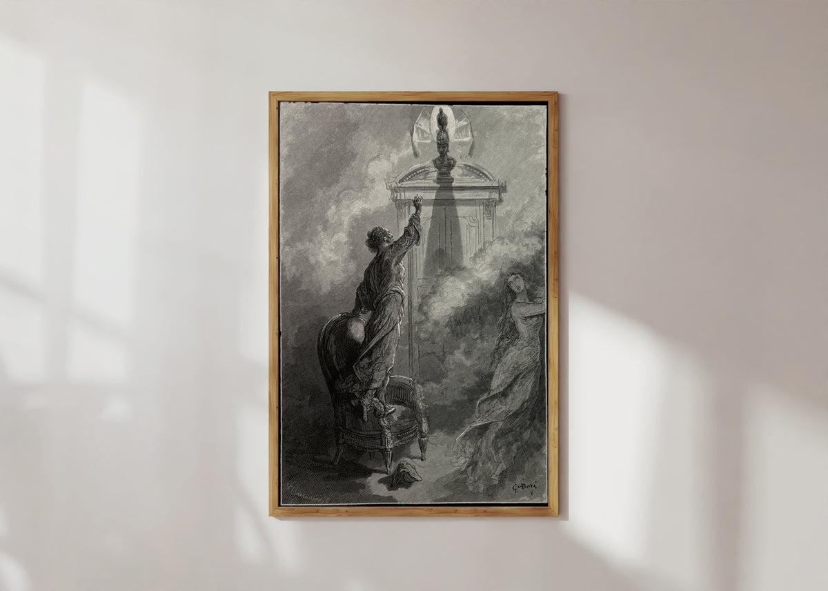 Framed art print of Is there balm in Gilead? by Gustave Doré, in a light wood frame on a sunlit white wall
