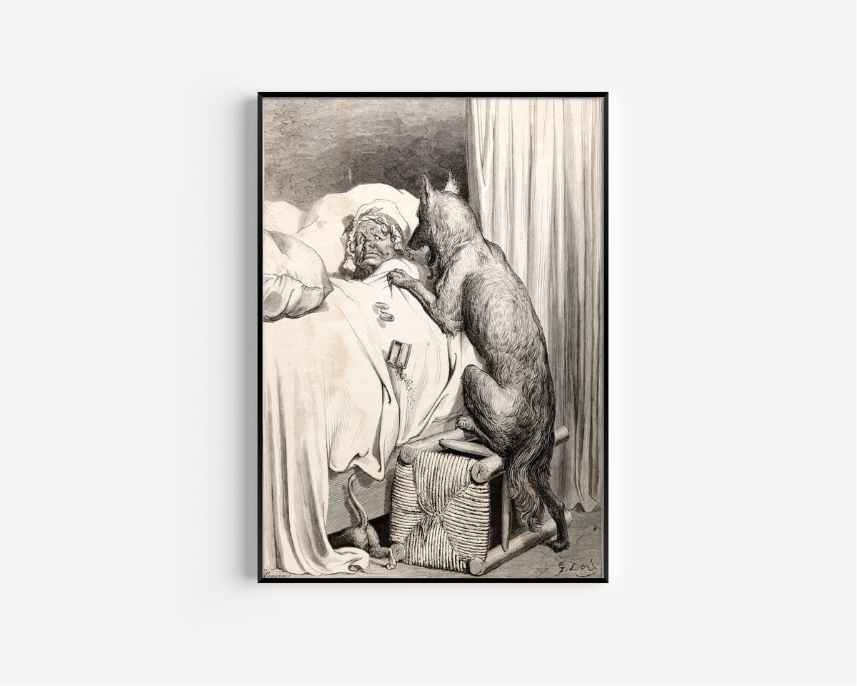 Gustave Doré — Little Red Riding Hood: The Wolf at Grandmother's Bed | Fairy Tale Illustration Print - 9ArtPrints