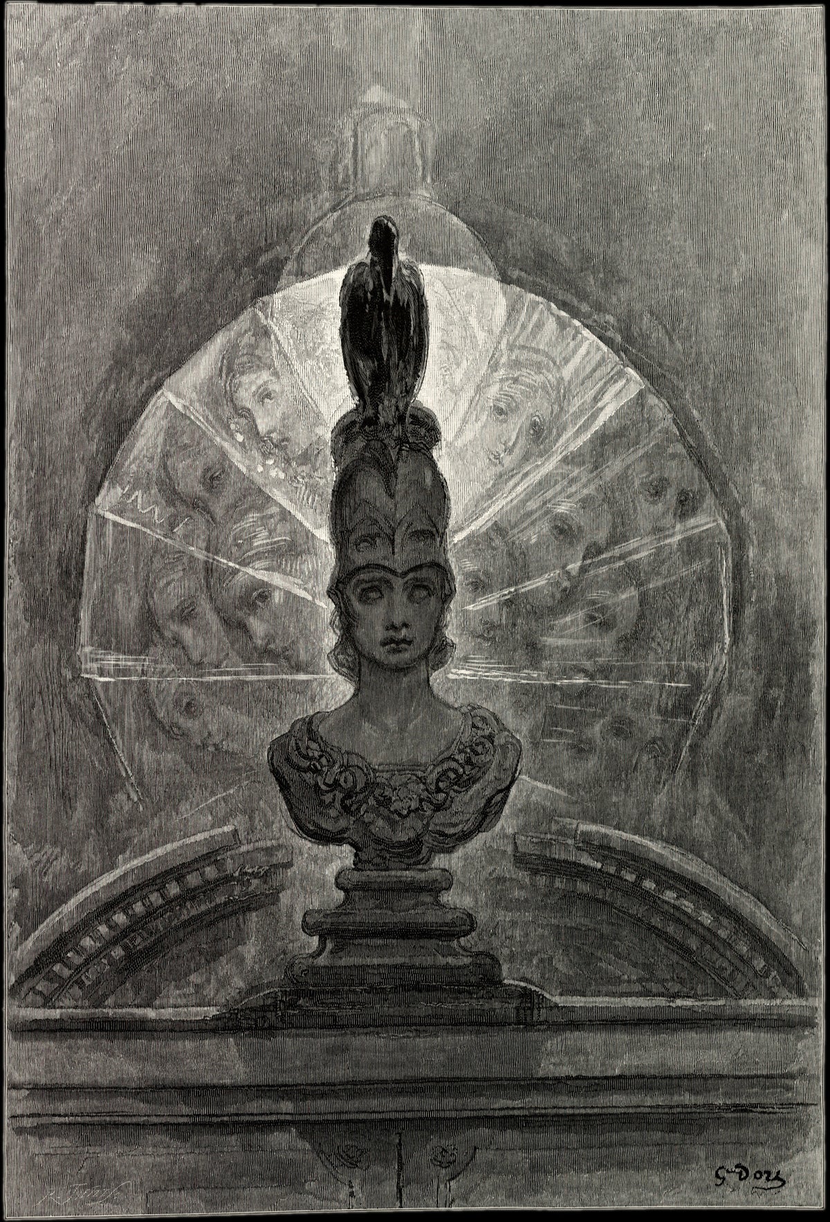 Gustave Doré — Perched upon a bust of Pallas | Gothic Illustration Print - 9ArtPrints