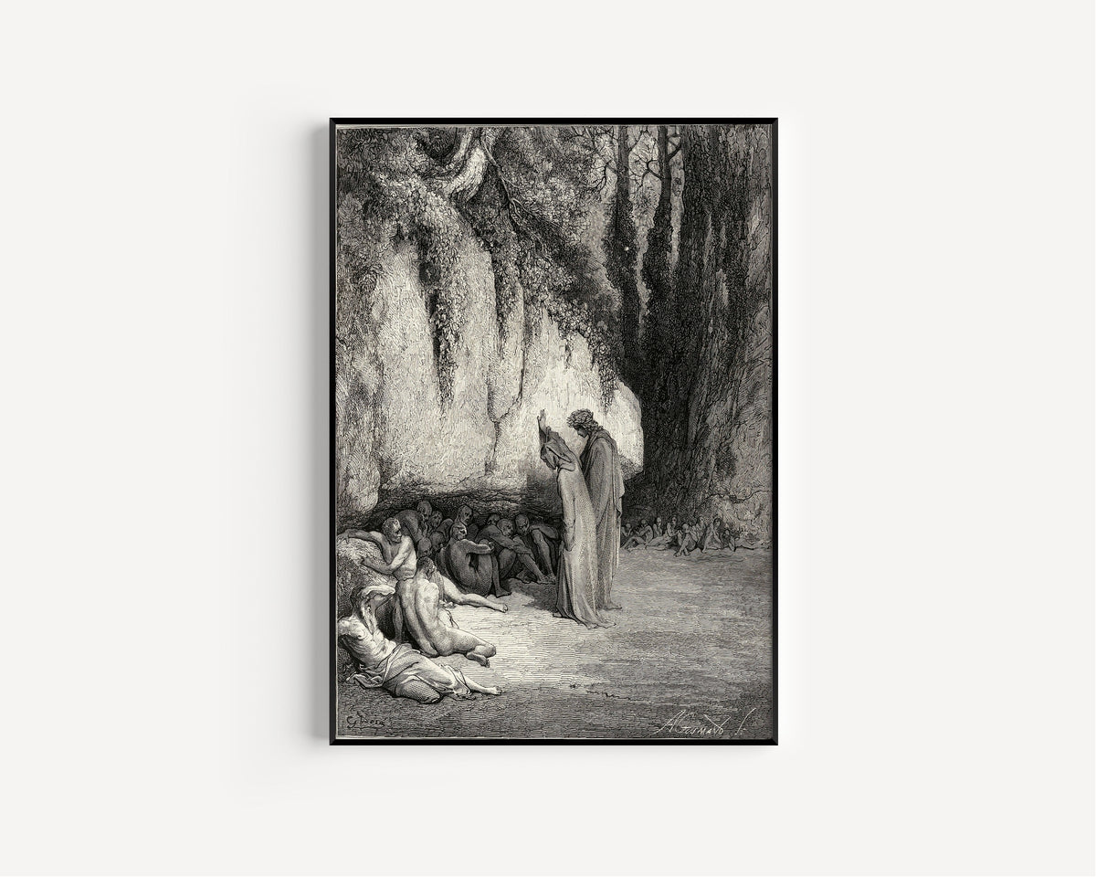 Gustave Doré — Purgatorio, Canto IV: Belacqua Behind the Rock | Dante Illustration Print - 9ArtPrints