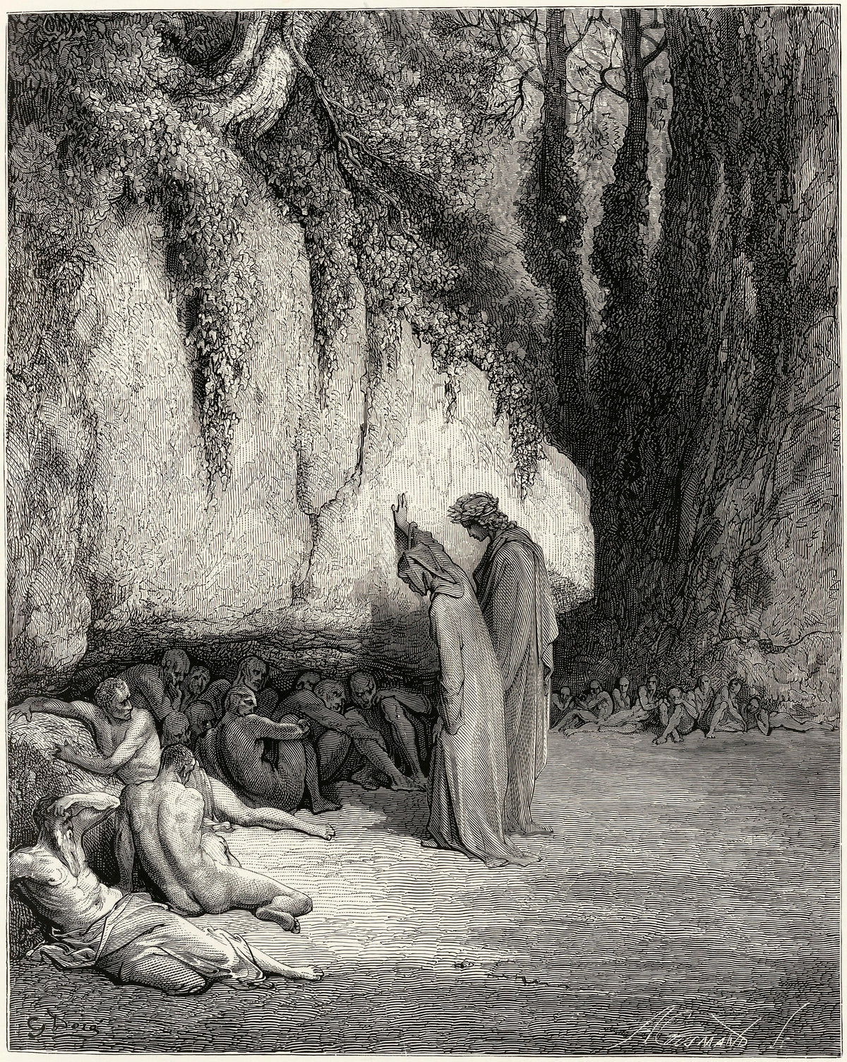 Gustave Doré — Purgatorio, Canto IV: Belacqua Behind the Rock | Dante Illustration Print - 9ArtPrints