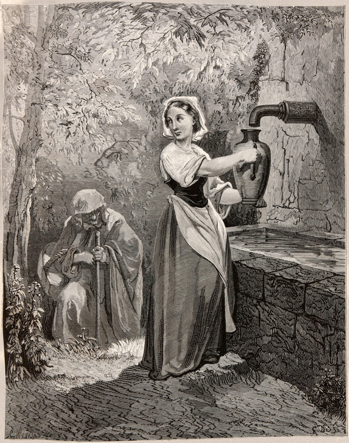 Gustave Doré — The Fairies: The Girl at the Fountain | Fairy Tale Illustration Print - 9ArtPrints