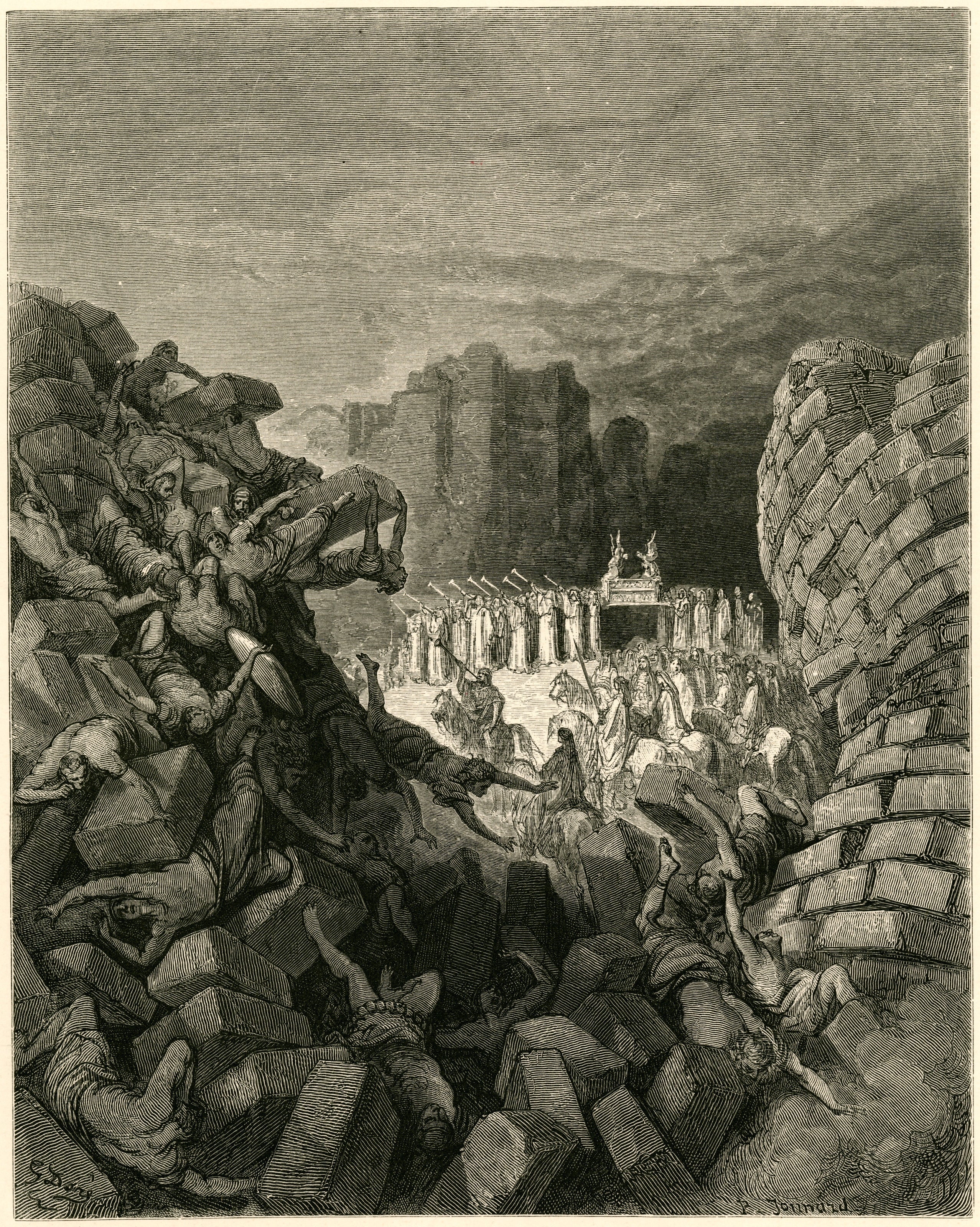 Gustave Doré — The Walls of Jericho Falling Down | Engraving Print - 9ArtPrints