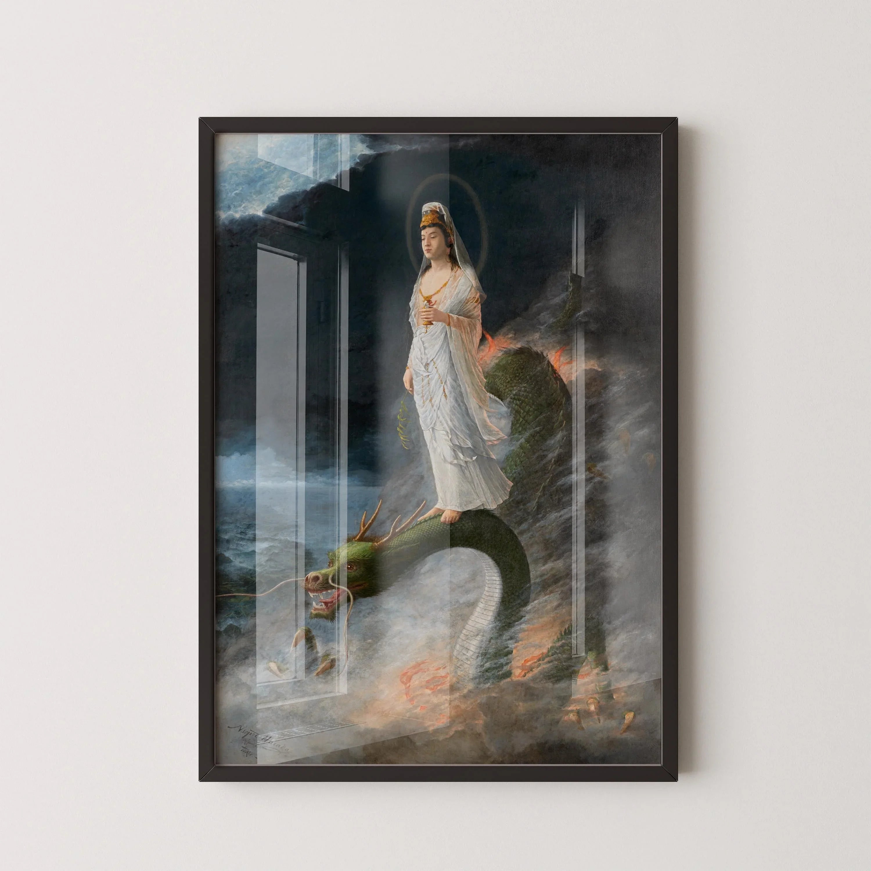 Harada Naojiro - Bodhisattva Kannon Riding a Dragon | PRINT | Japanese Yoga Style Art