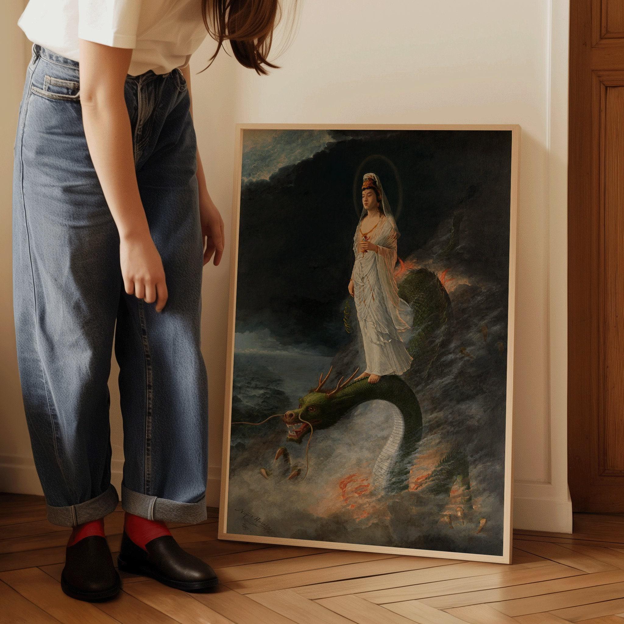 Harada Naojiro - Bodhisattva Kannon Riding a Dragon | PRINT | Japanese Yoga Style Art