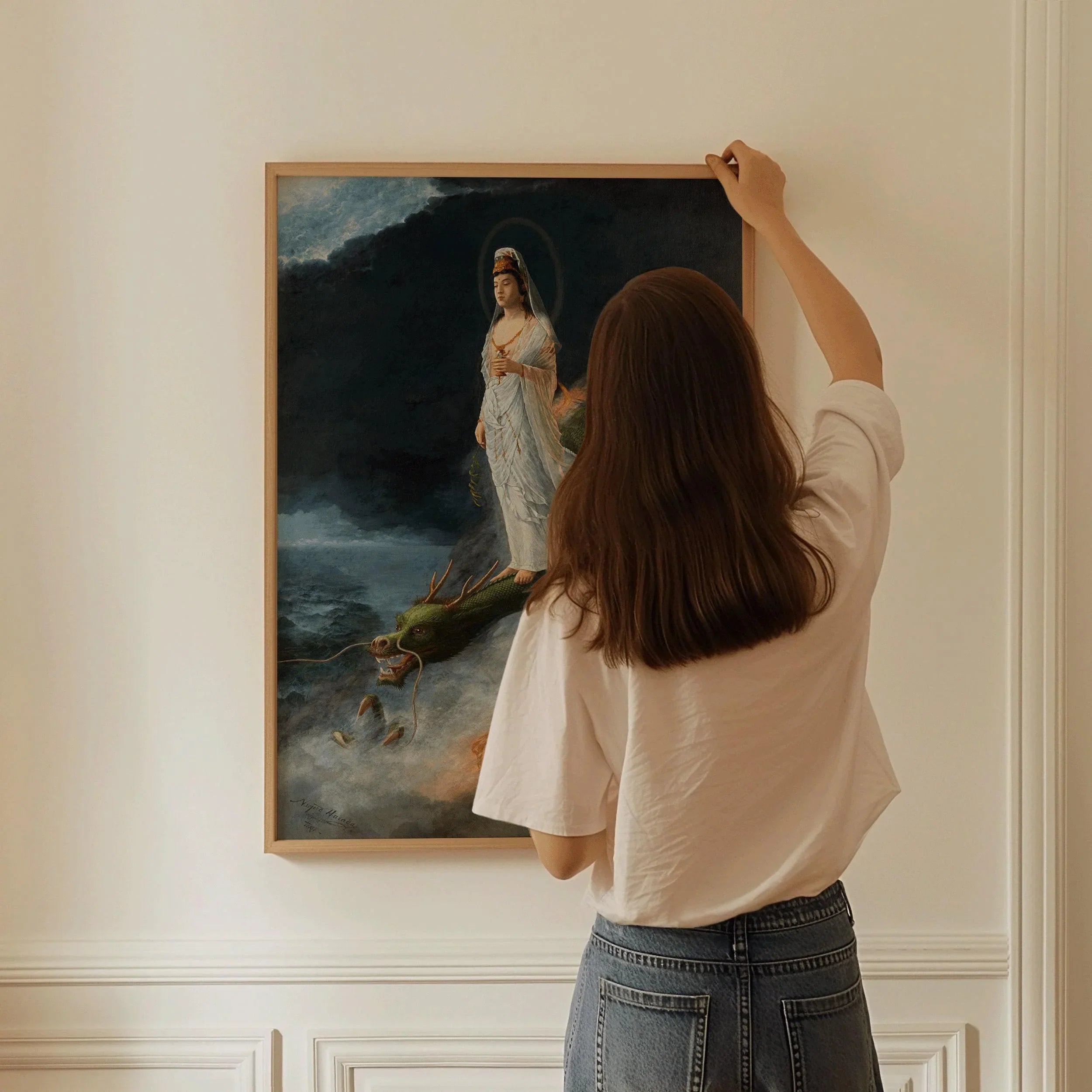 Harada Naojiro - Bodhisattva Kannon Riding a Dragon | PRINT | Japanese Yoga Style Art