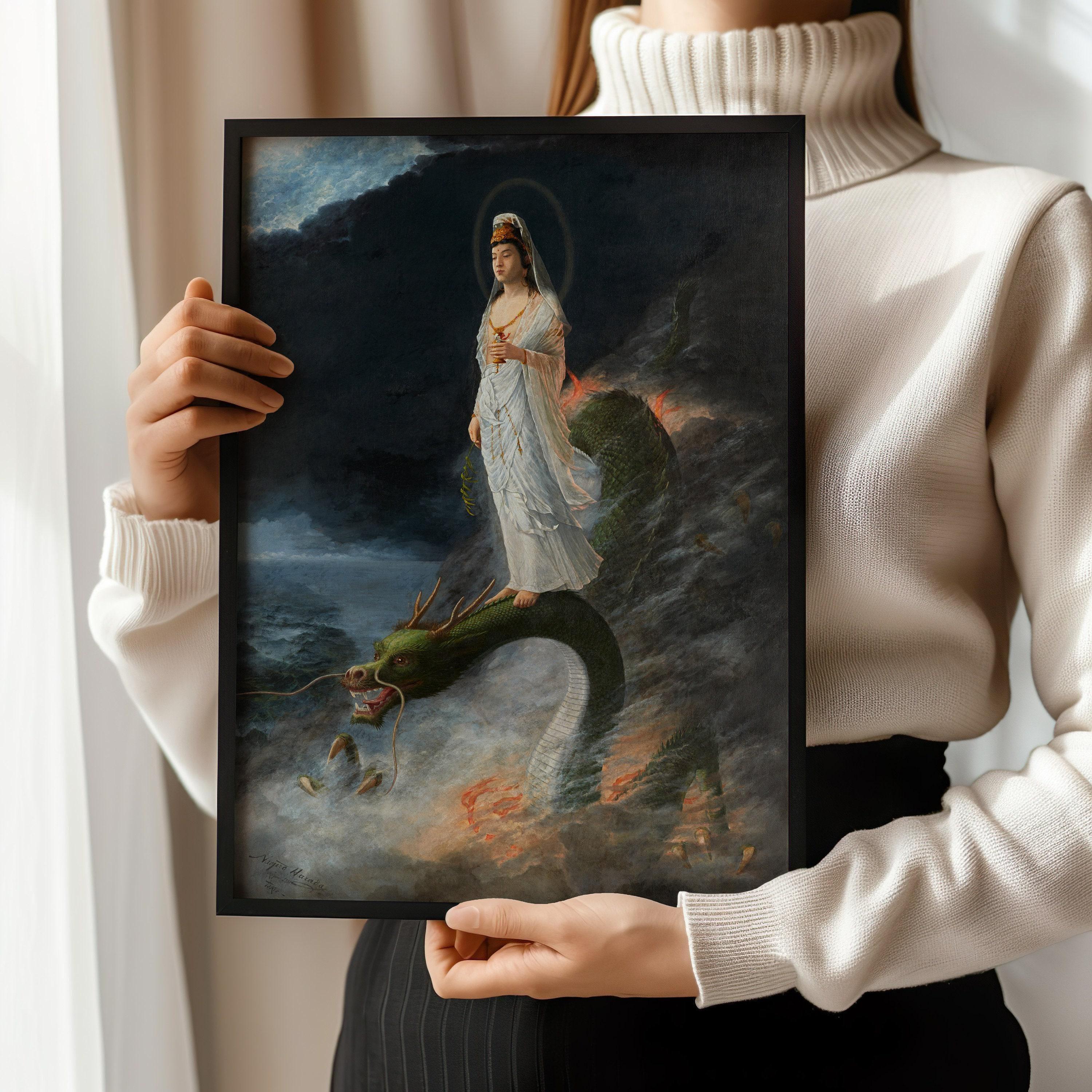 Harada Naojiro - Bodhisattva Kannon Riding a Dragon | PRINT | Japanese Yoga Style Art