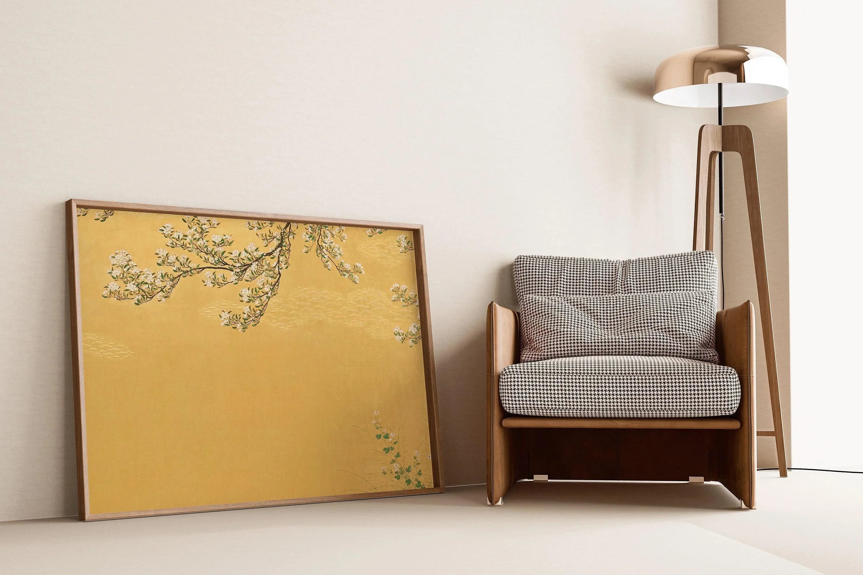 Hasegawa School - Cherry Blossoms Against Yellow Background | PRINT | Vintage Japanese Woodblock Art (available framed) - 9ArtPrints