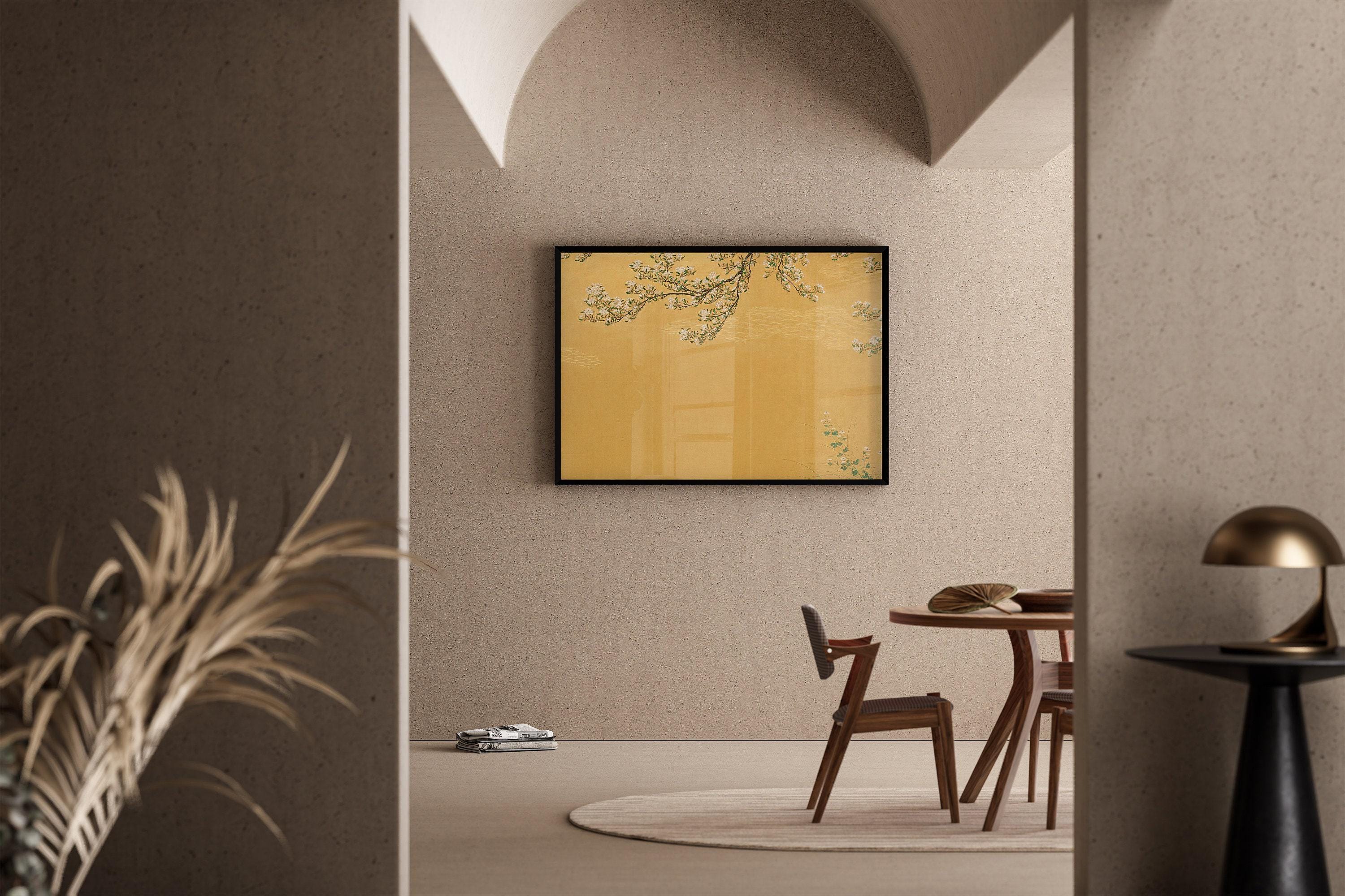 Hasegawa School - Cherry Blossoms Against Yellow Background | PRINT | Vintage Japanese Woodblock Art (available framed) - 9ArtPrints