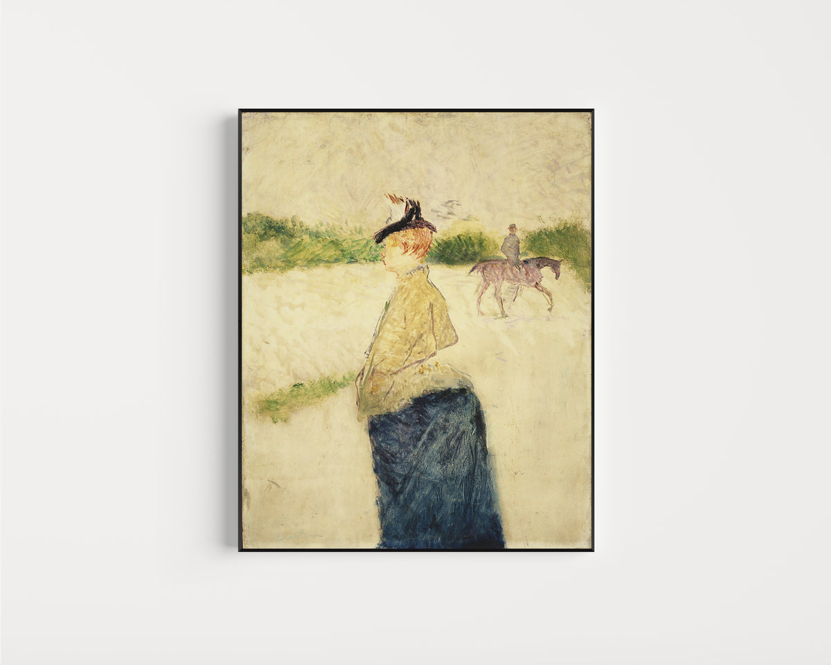 Framed art print of Émilie by Henri de Toulouse-Lautrec, in a slim black frame on a plain white wall