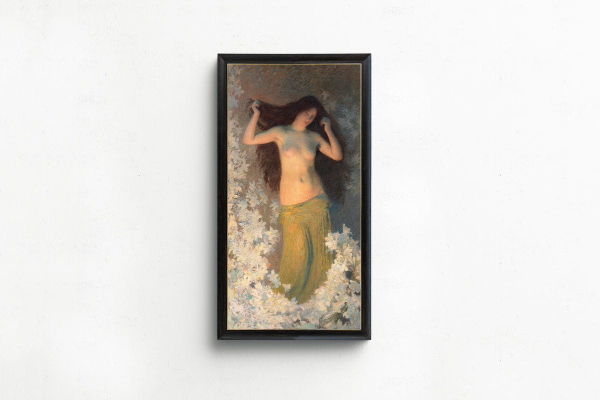Framed art print of Beauté by Henri Martin, in a slim black frame on a plain white wall