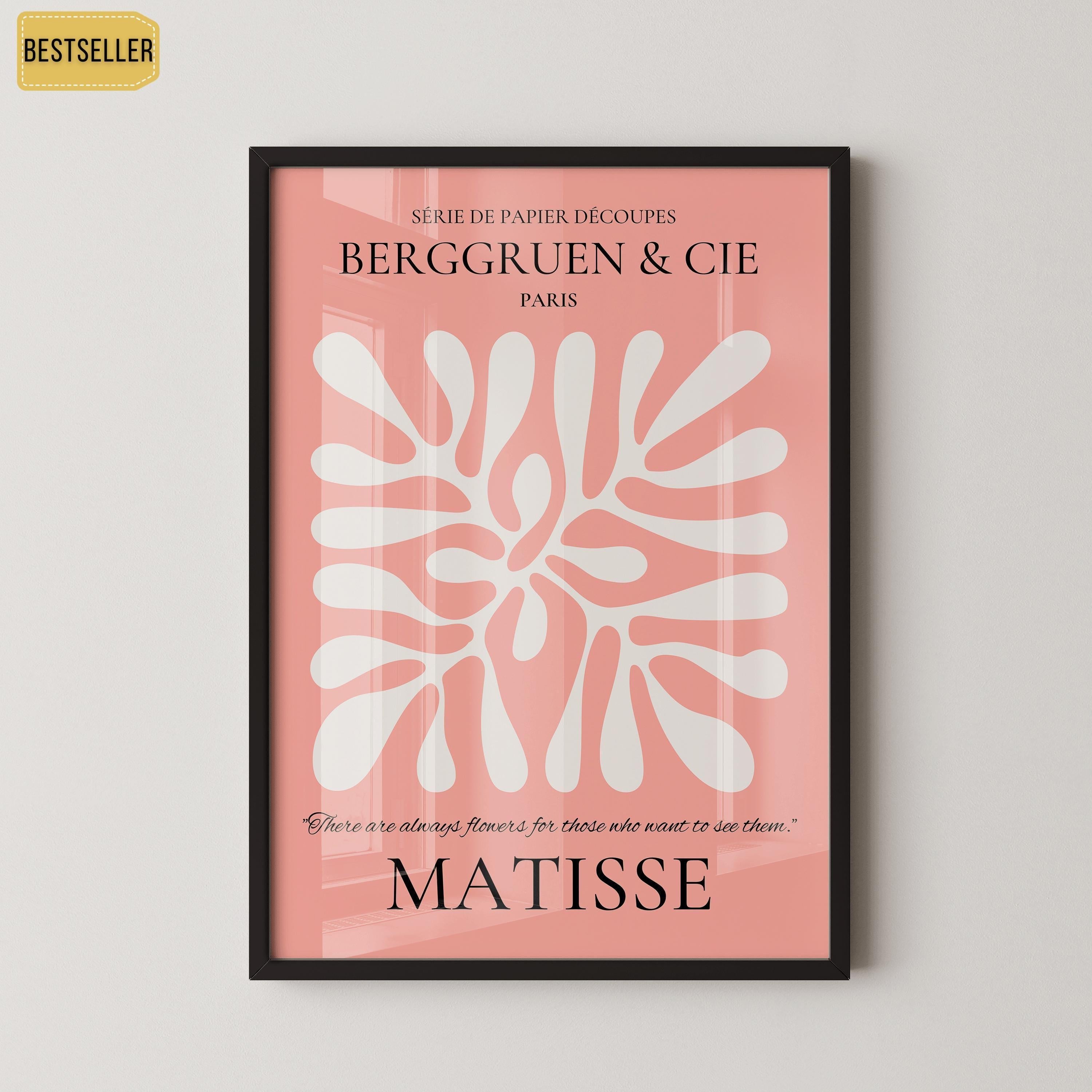Henri Matisse - Leaf Poster Papier Decoupes | Exhibition Poster in Pink Famous Painting (available handframed or unframed) - 9ArtPrints