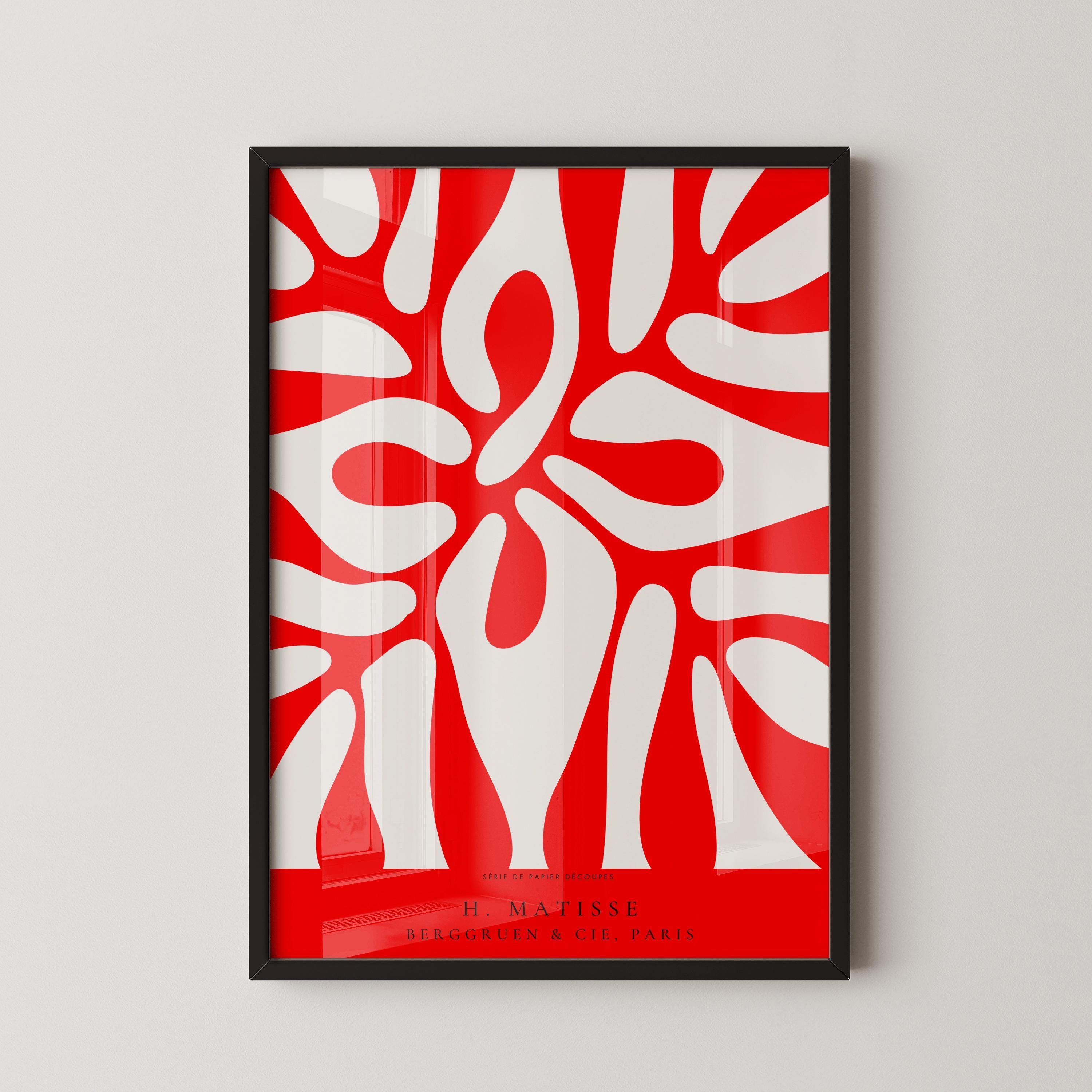 Henri Matisse - Leaf Poster Papier Decoupes | Exhibition Poster in Red Famous Painting (available handframed or unframed) - 9ArtPrints
