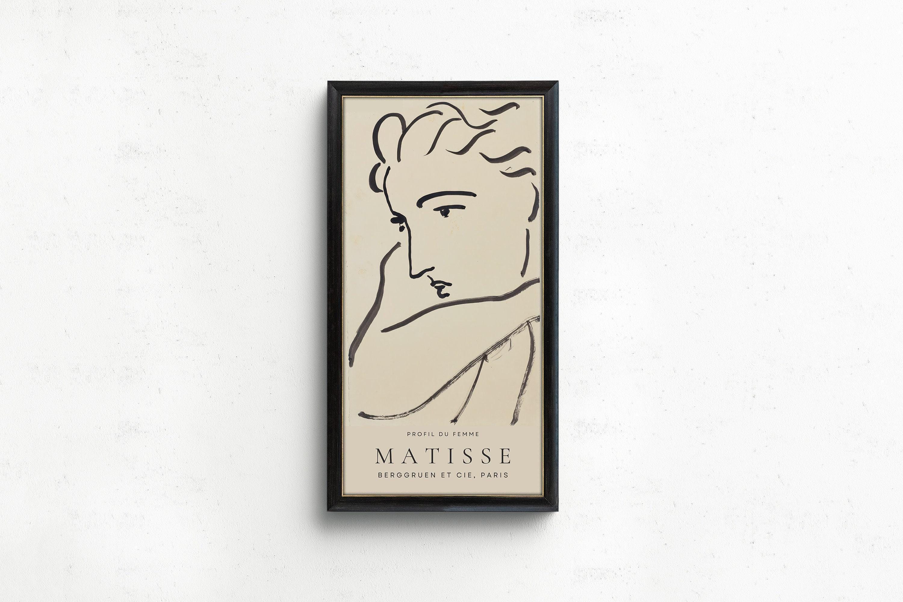 Henri Matisse - Profil du Femme (Profile of a Woman | Vintage Narrow Vertical Famous Sketch Beige Art (available handframed or unframed) 2x1 - 9ArtPrints
