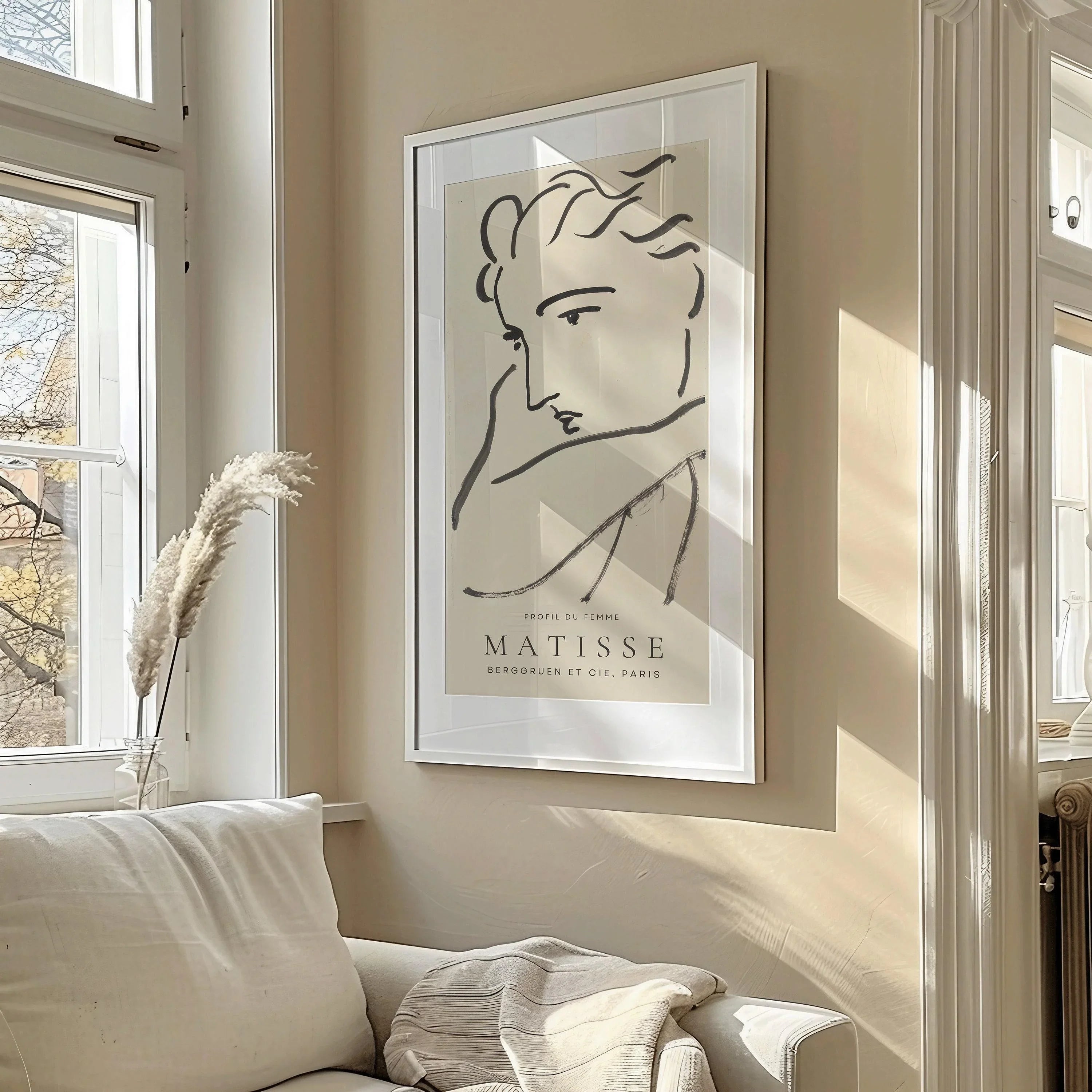 Henri Matisse - Profil du Femme (Profile of a Woman | Vintage Narrow Vertical Famous Sketch Beige Art (available handframed or unframed) 2x1 - 9ArtPrints