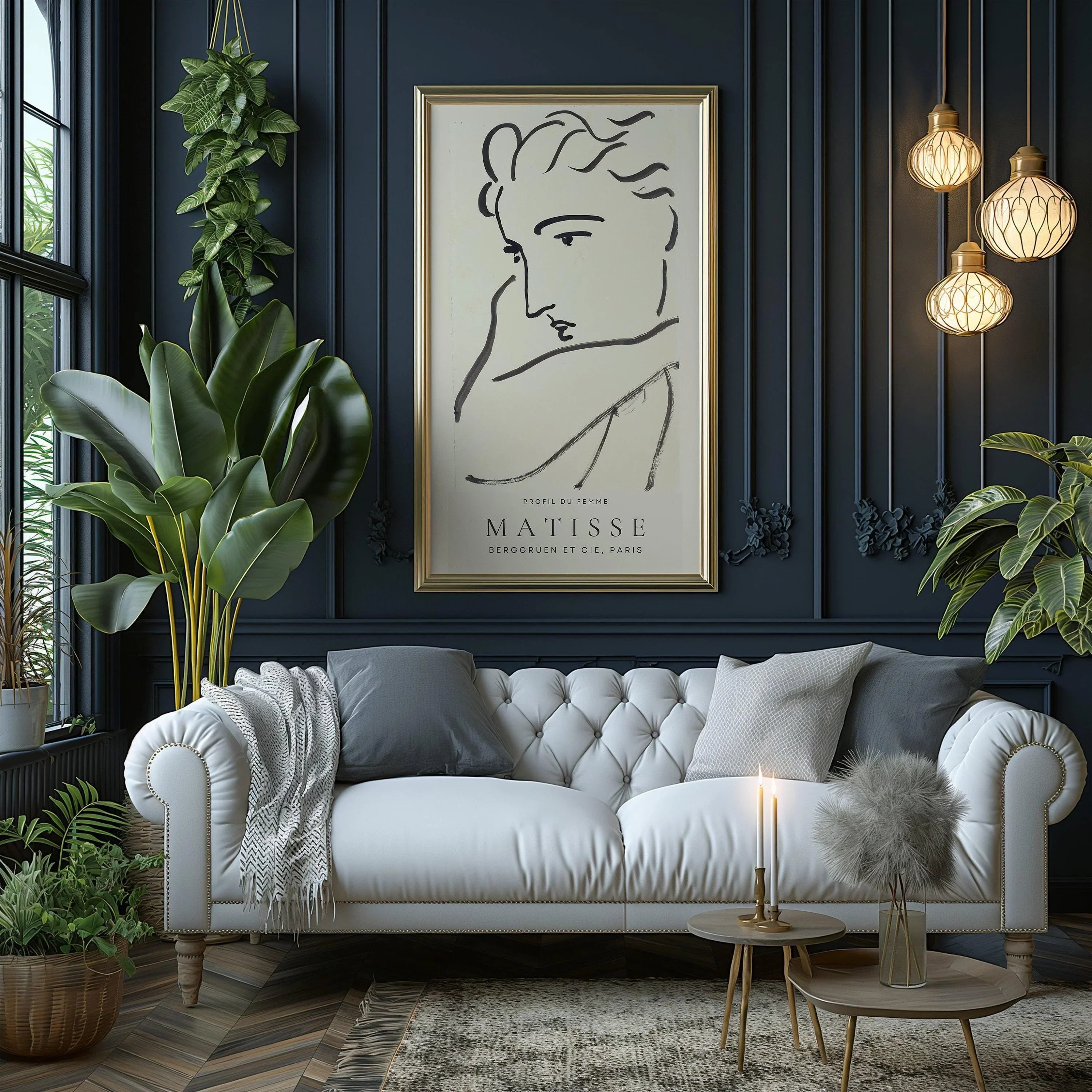 Henri Matisse - Profil du Femme (Profile of a Woman | Vintage Narrow Vertical Famous Sketch Beige Art (available handframed or unframed) 2x1 - 9ArtPrints