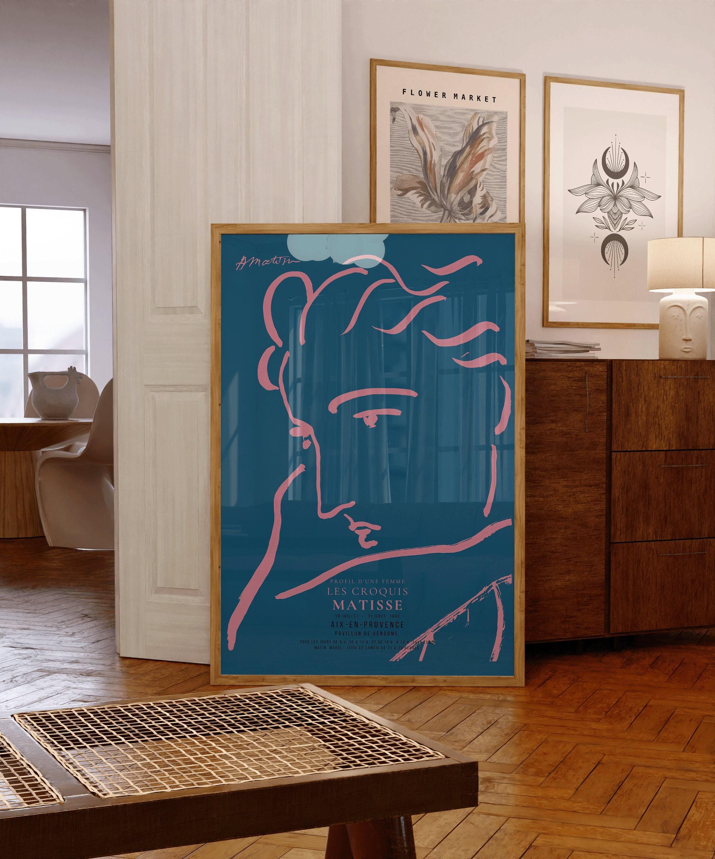 Henri Matisse - Profile of a Woman | Famous Sketch Art in Blue and Pink