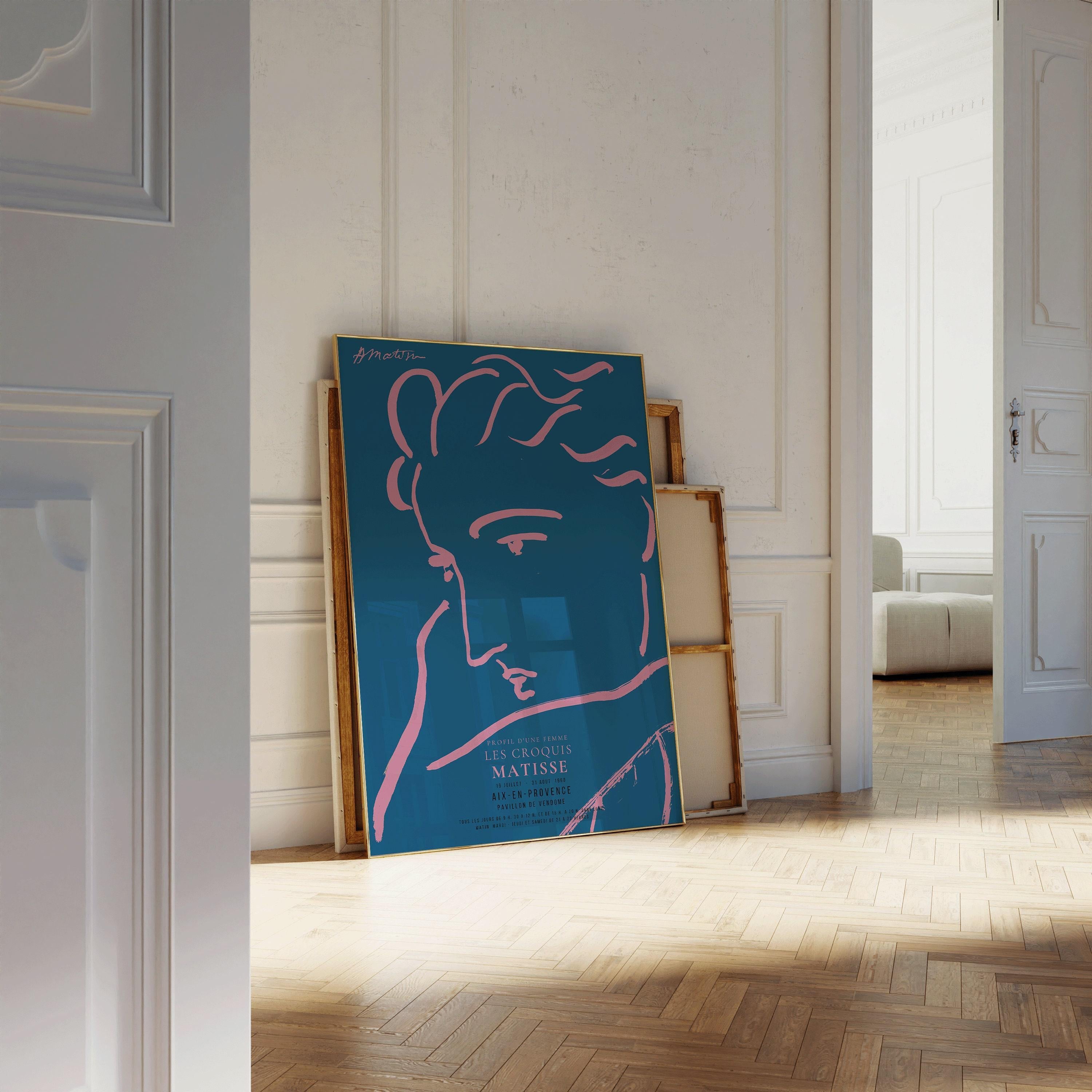 Henri Matisse - Profile of a Woman | Famous Sketch Art in Blue and Pink
