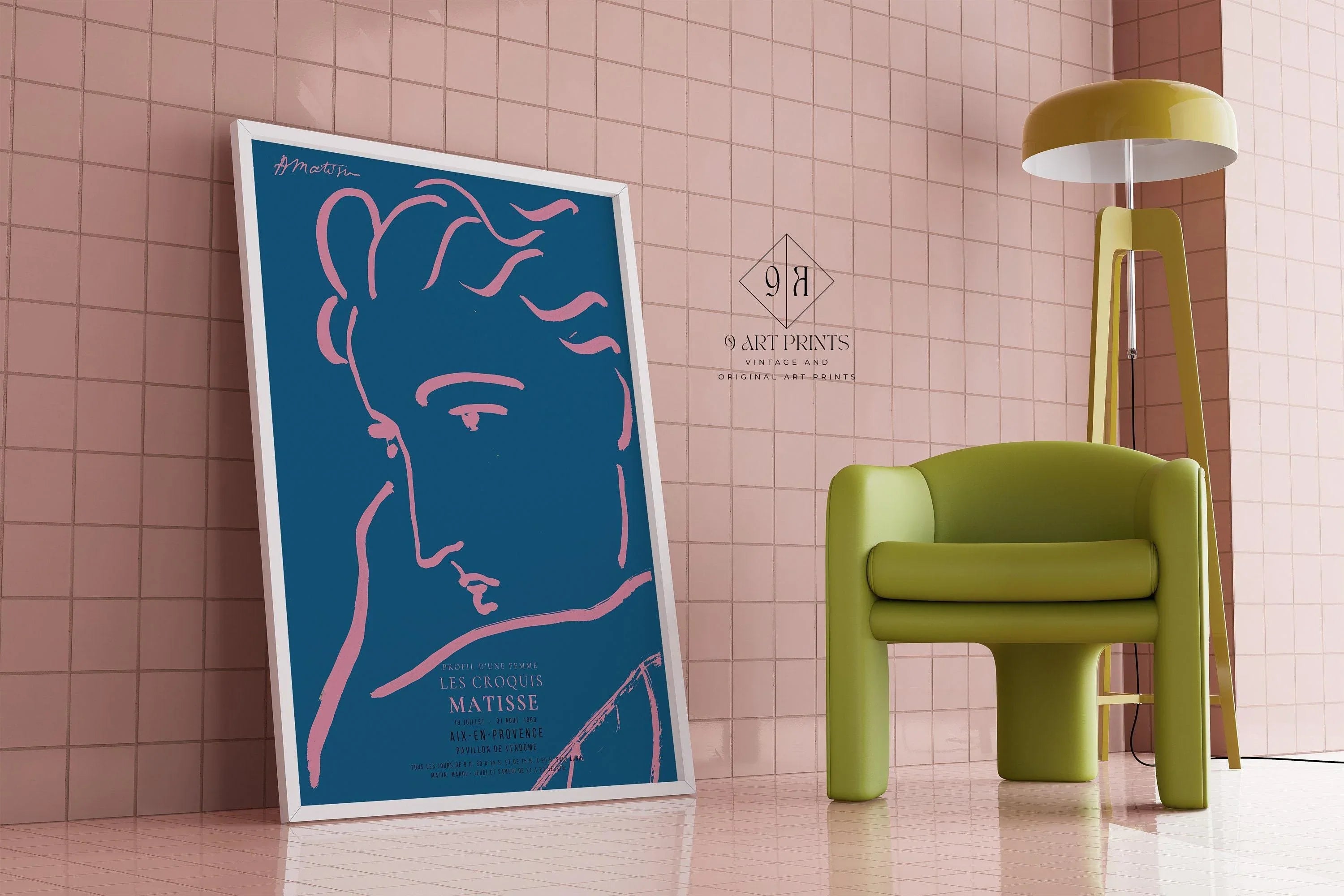 Henri Matisse - Profile of a Woman | Famous Sketch Art in Blue and Pink