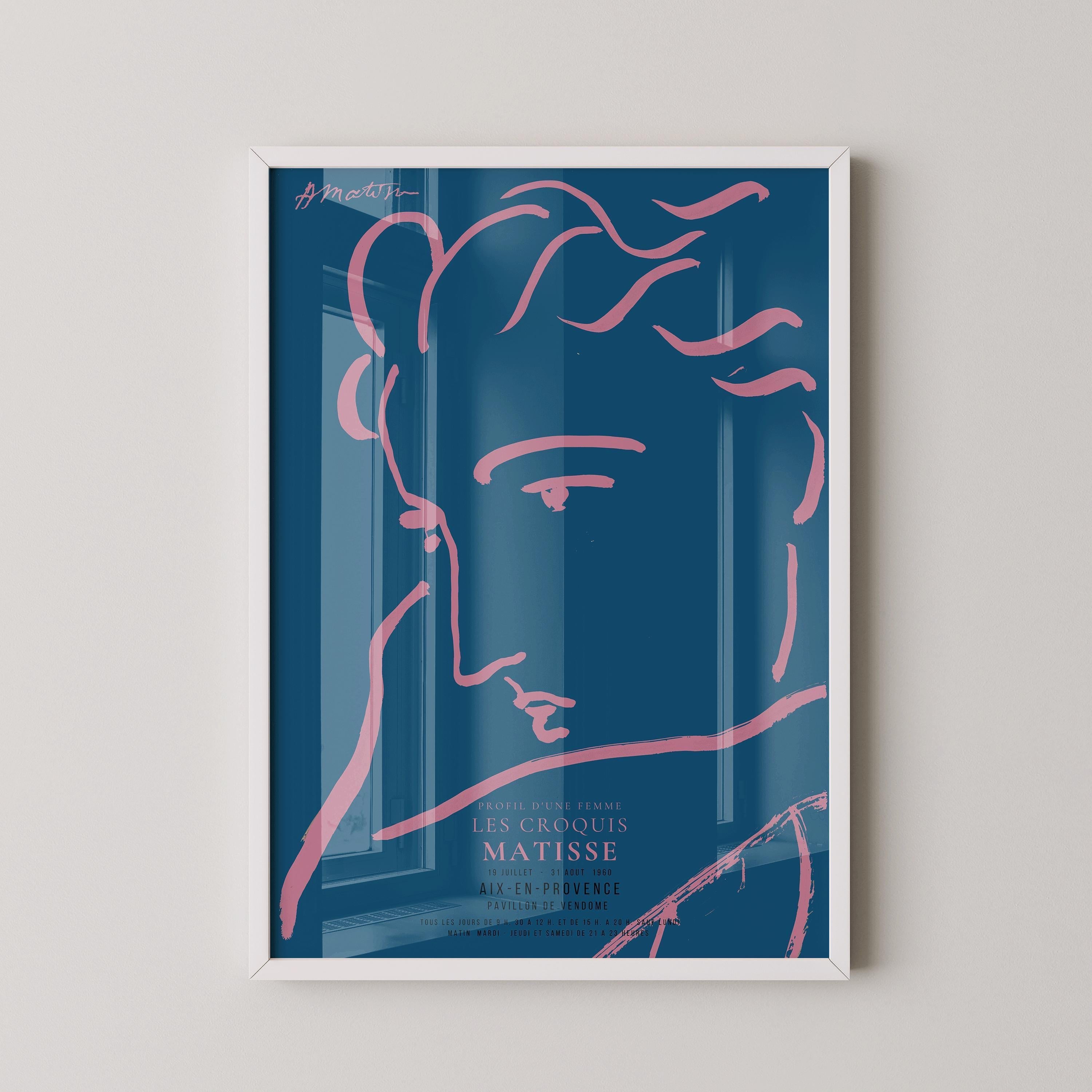 Henri Matisse - Profile of a Woman | Famous Sketch Art in Blue and Pink