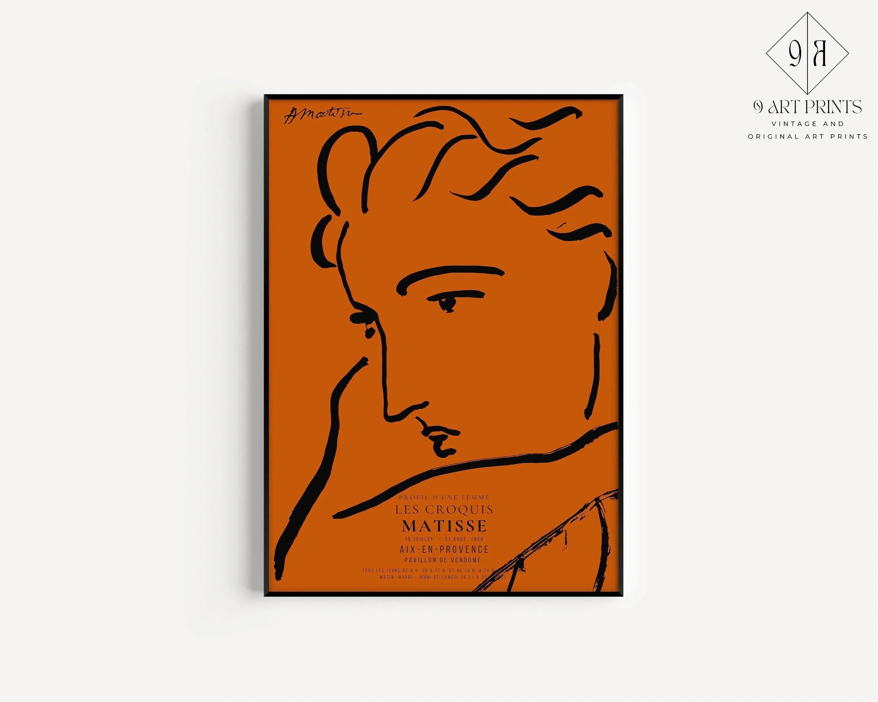 Henri Matisse - Profile of a Woman | Famous Sketch Art in Orange and Black