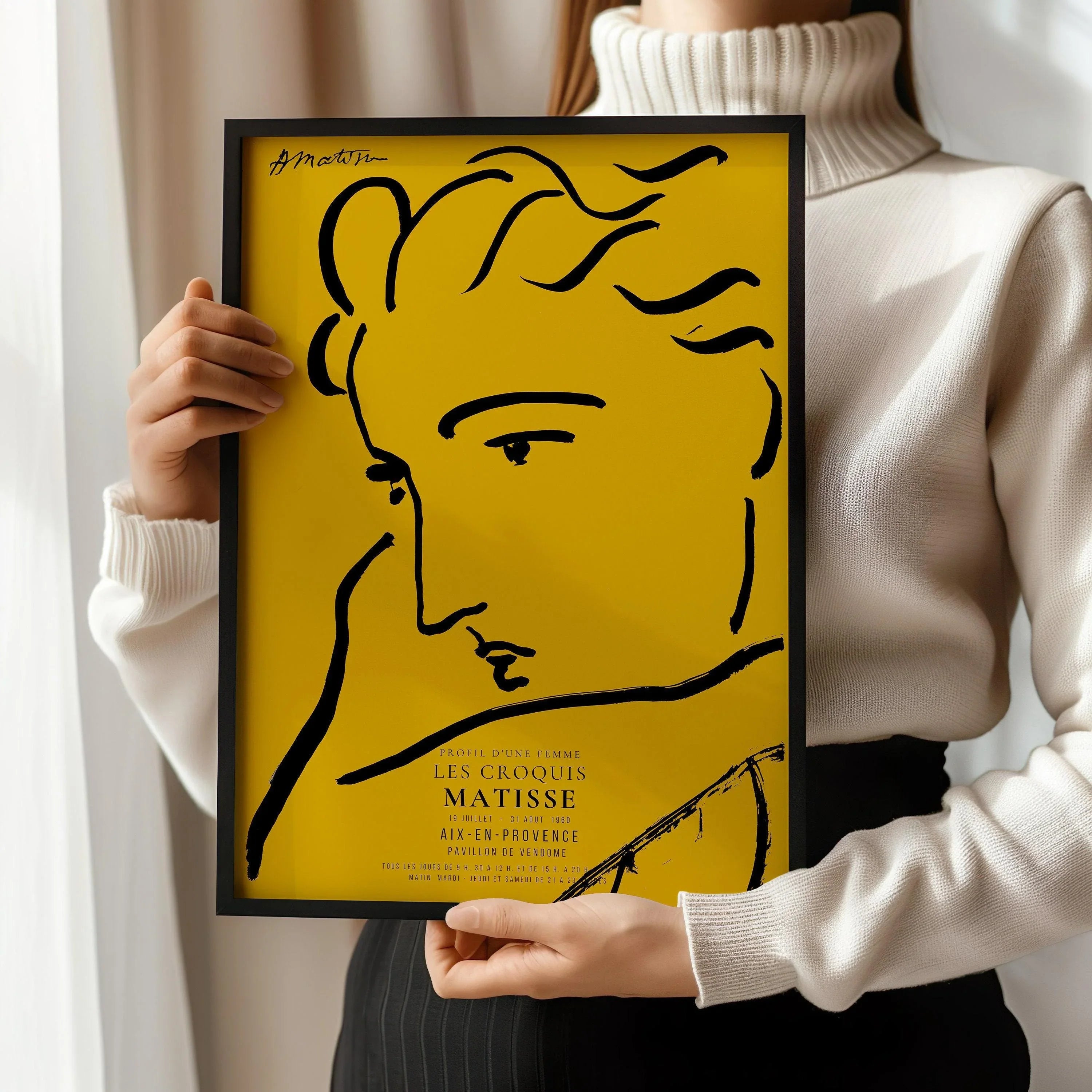 Henri Matisse - Profile of a Woman | Famous Sketch Art in Yellow and Black