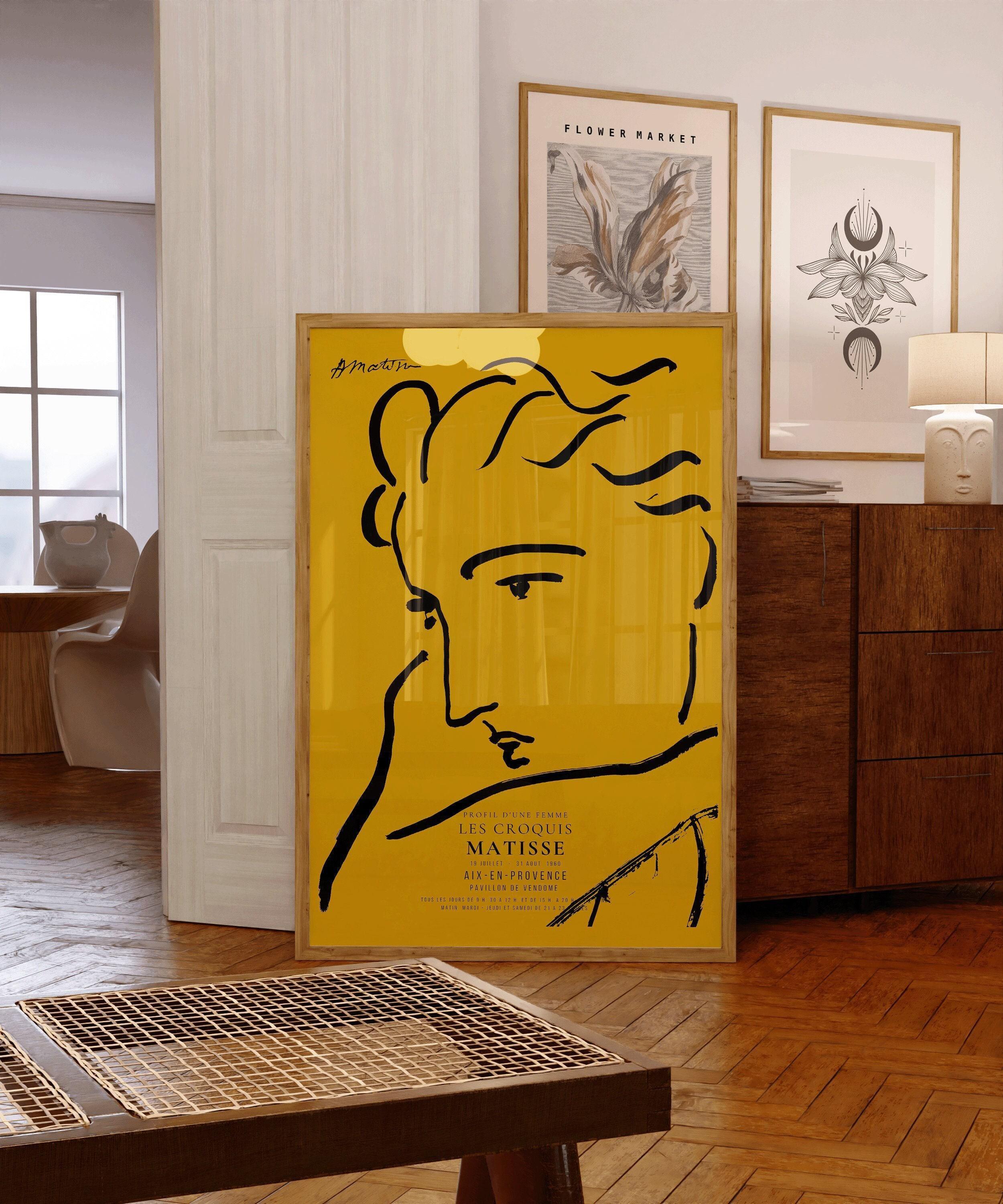 Henri Matisse - Profile of a Woman | Famous Sketch Art in Yellow and Black