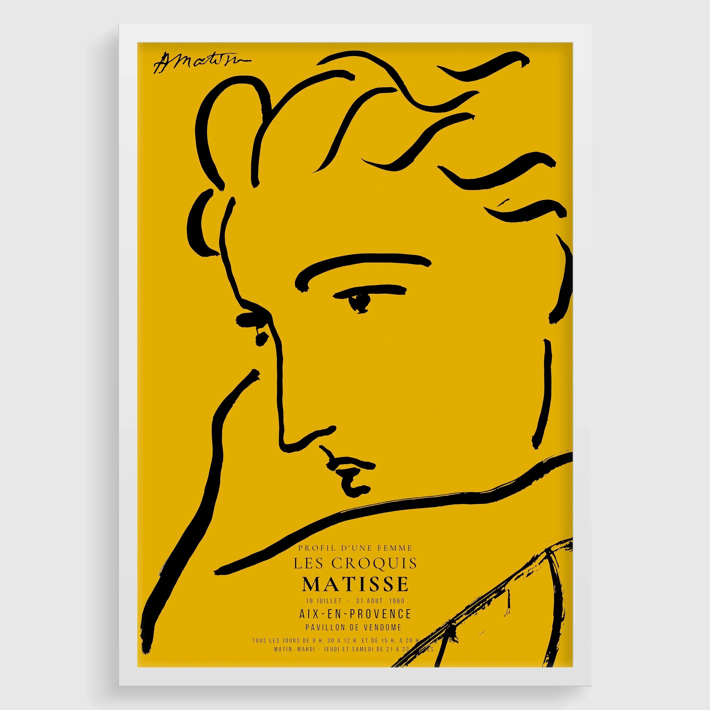 Henri Matisse Woman Profile Art Print: Yellow & Black Sketch, Giclee on Hahnemuhle Paper - 9ArtPrints