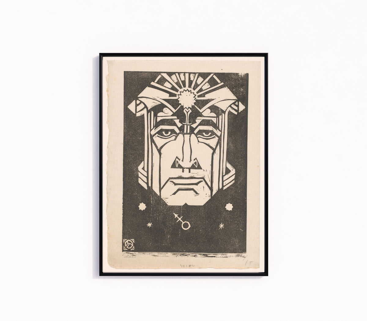 Framed art print of Mars by Henri van der Stok, in a slim black frame on a plain white wall