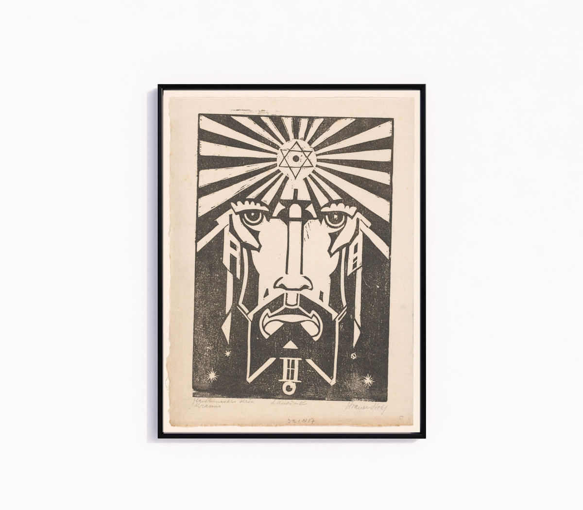 Framed art print of Uranus by Henri van der Stok, in a slim black frame on a plain white wall