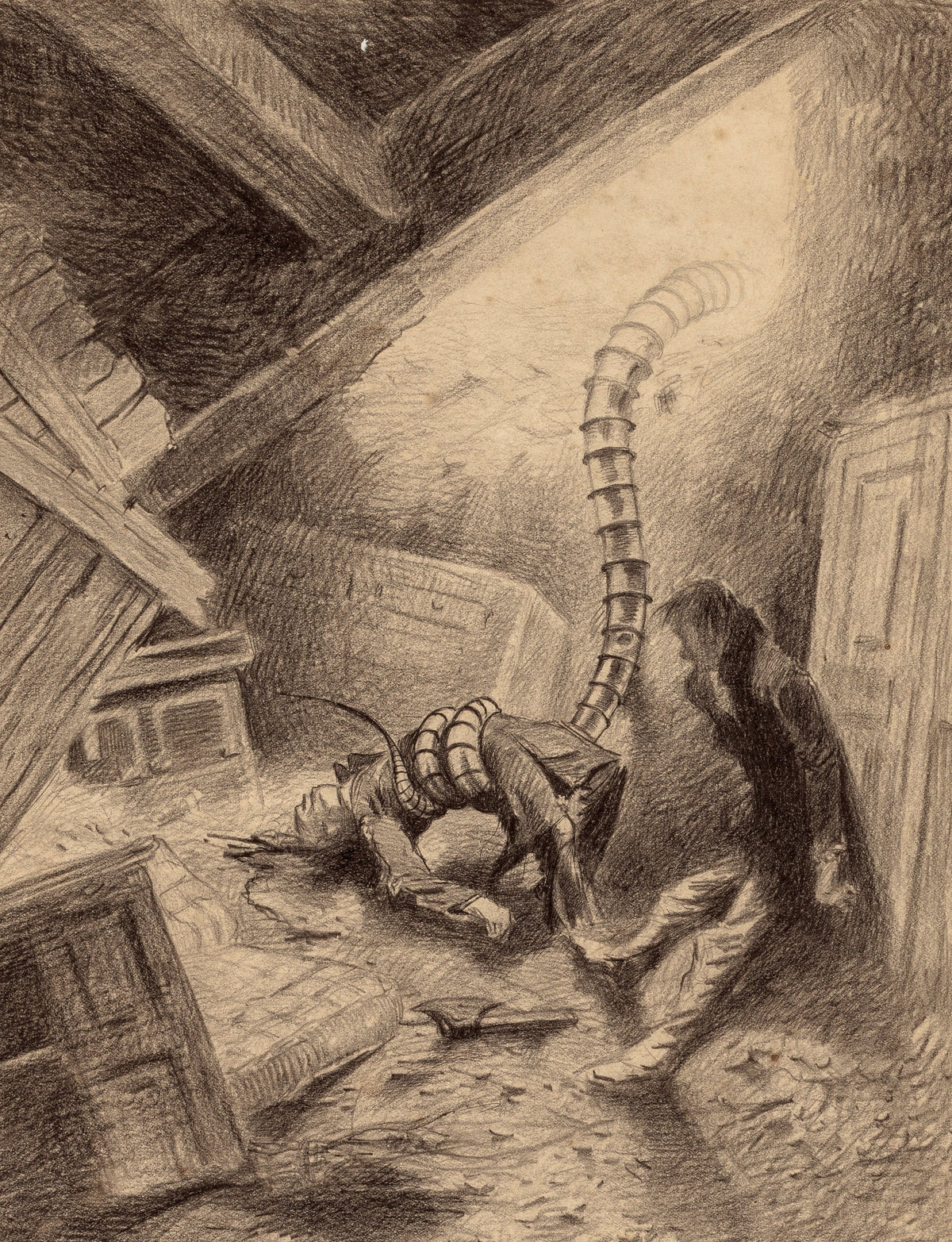 Henrique Alvim Corrêa — Handler Grabbing a Human (1906) | Science Fiction Illustration Print - 9ArtPrints