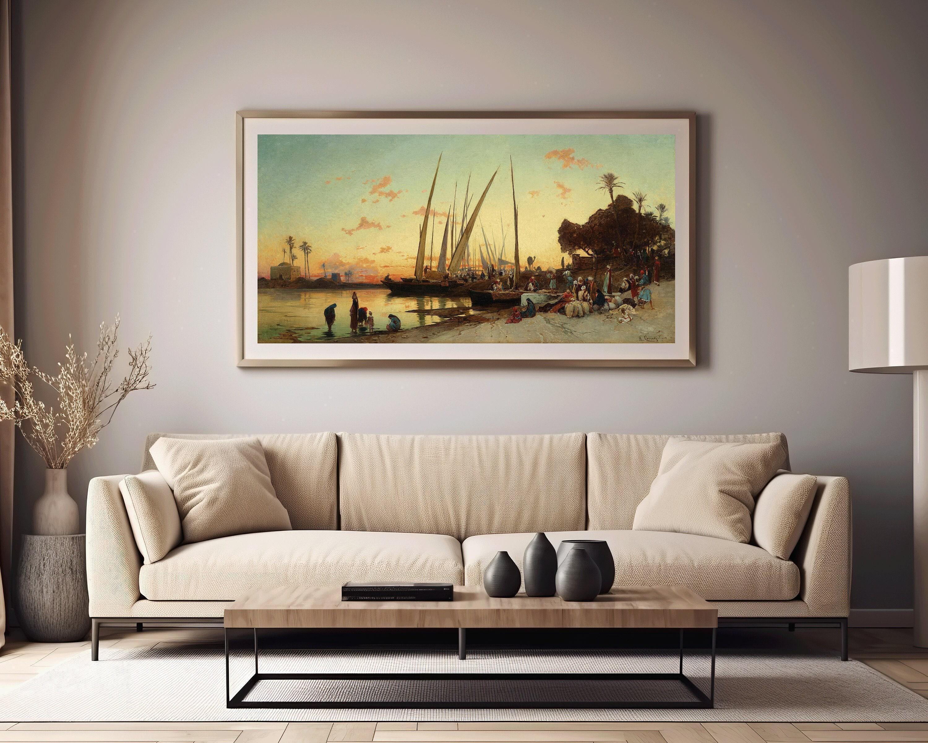 Hermann David Salomon Corrodi - Feluccas on the Nile | Vintage Orientalist Wide Panoramic Art (available handframed or unframed) 2x1 - 9ArtPrints