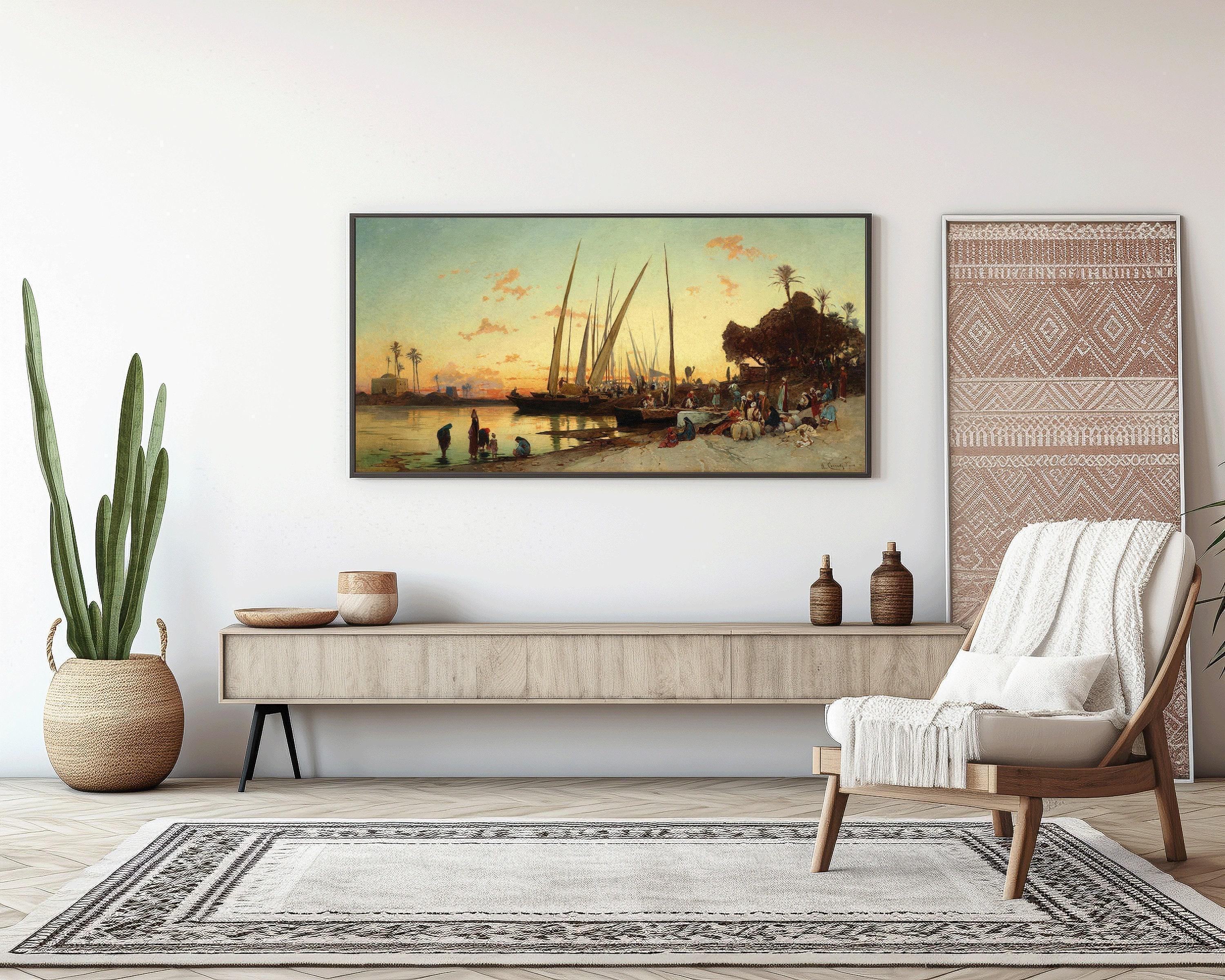 Hermann David Salomon Corrodi - Feluccas on the Nile | Vintage Orientalist Wide Panoramic Art (available handframed or unframed) 2x1 - 9ArtPrints