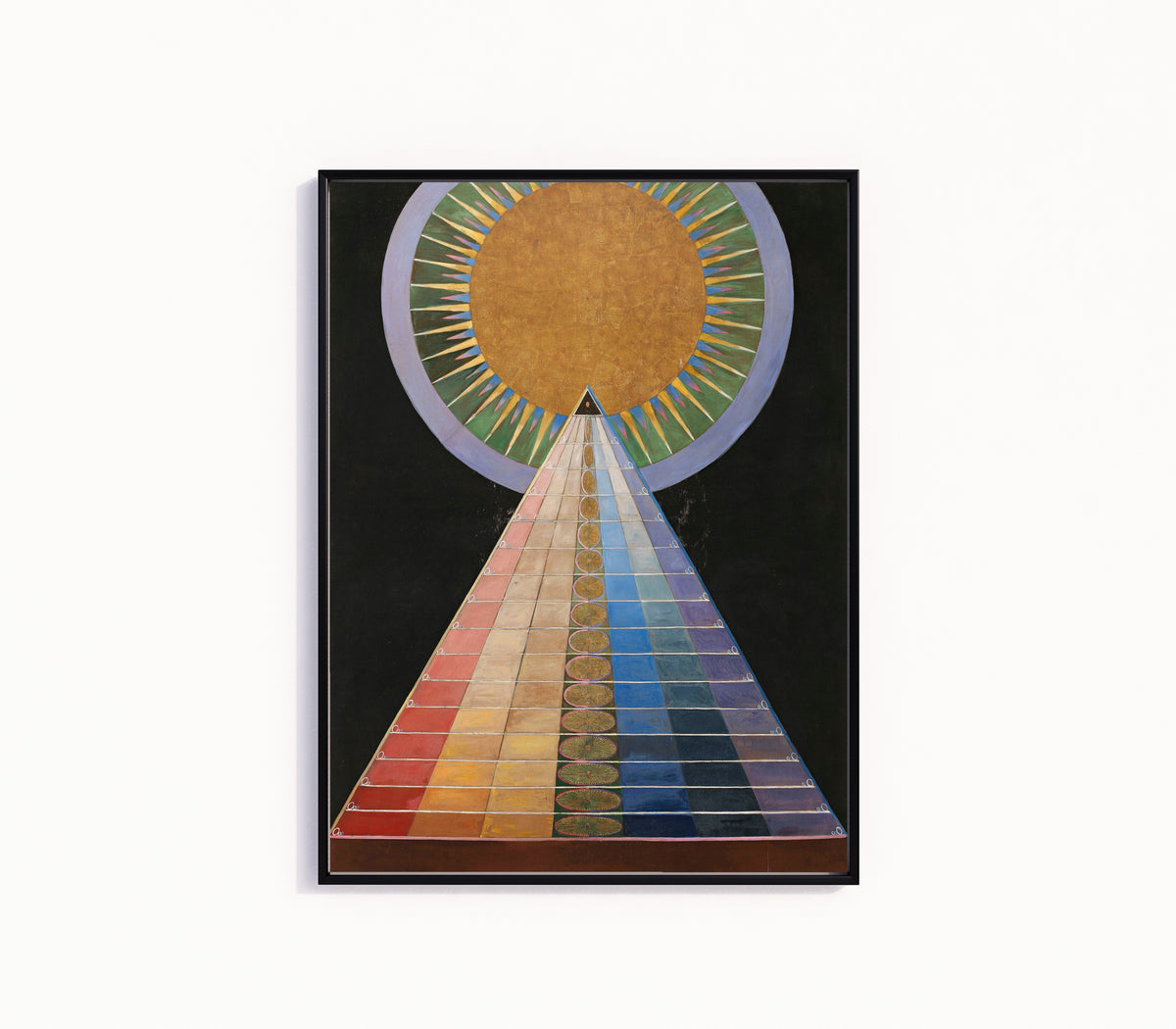 Framed art print of Altarpiece No. 1, Group X by Hilma af Klint, in a slim black frame on a plain white wall