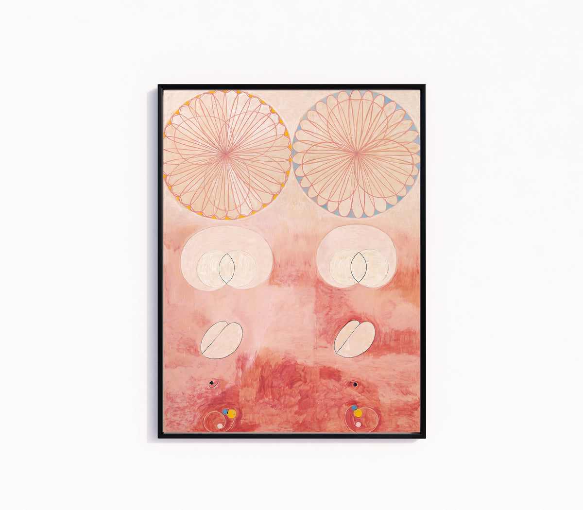 Framed art print of The Ten Largest, No. 9, Old Age by Hilma af Klint, in a slim black frame on a plain white wall