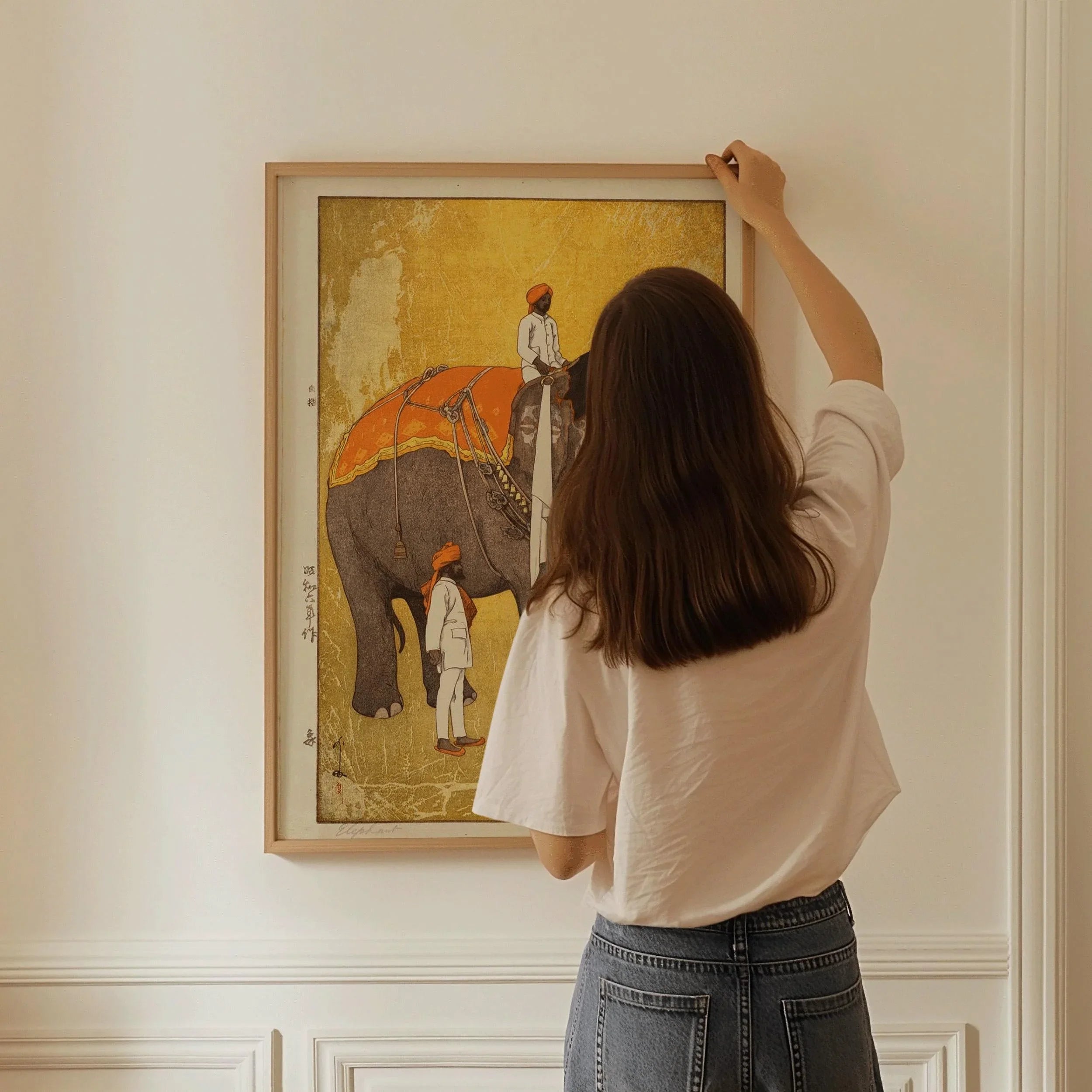 Hiroshi Yoshida – Elephant and Mahout (Rider) in India | PRINT | Vintage Japanese Woodblock Art