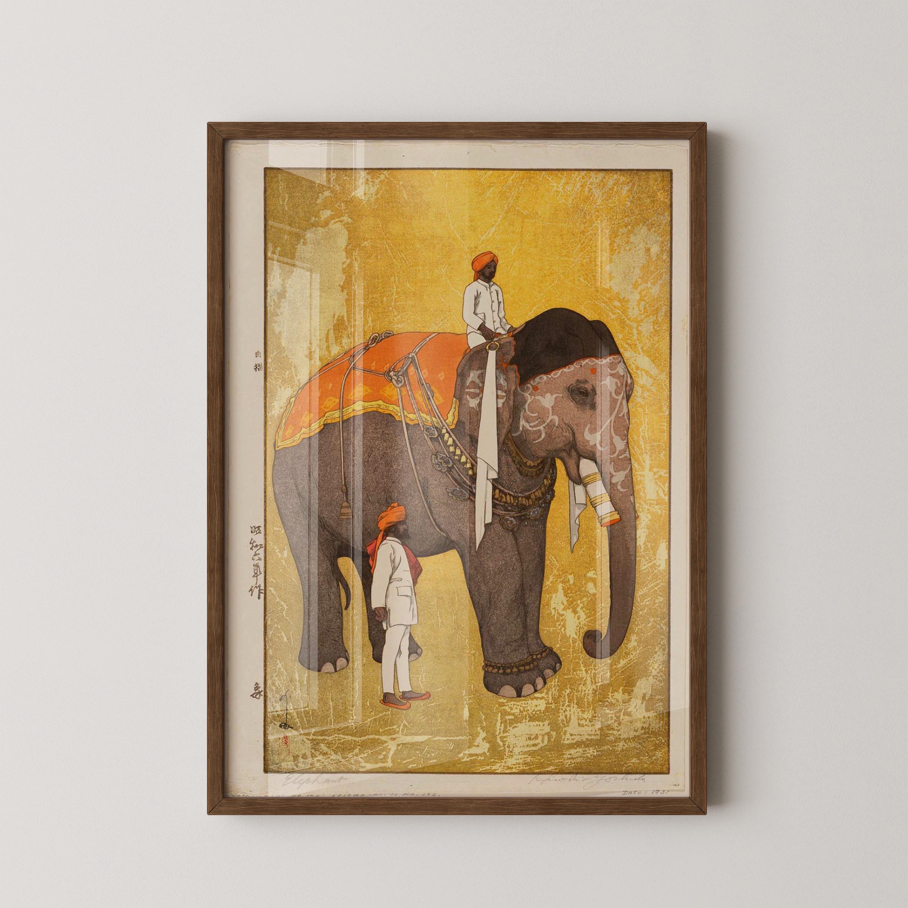 Hiroshi Yoshida – Elephant and Mahout (Rider) in India | PRINT | Vintage Japanese Woodblock Art