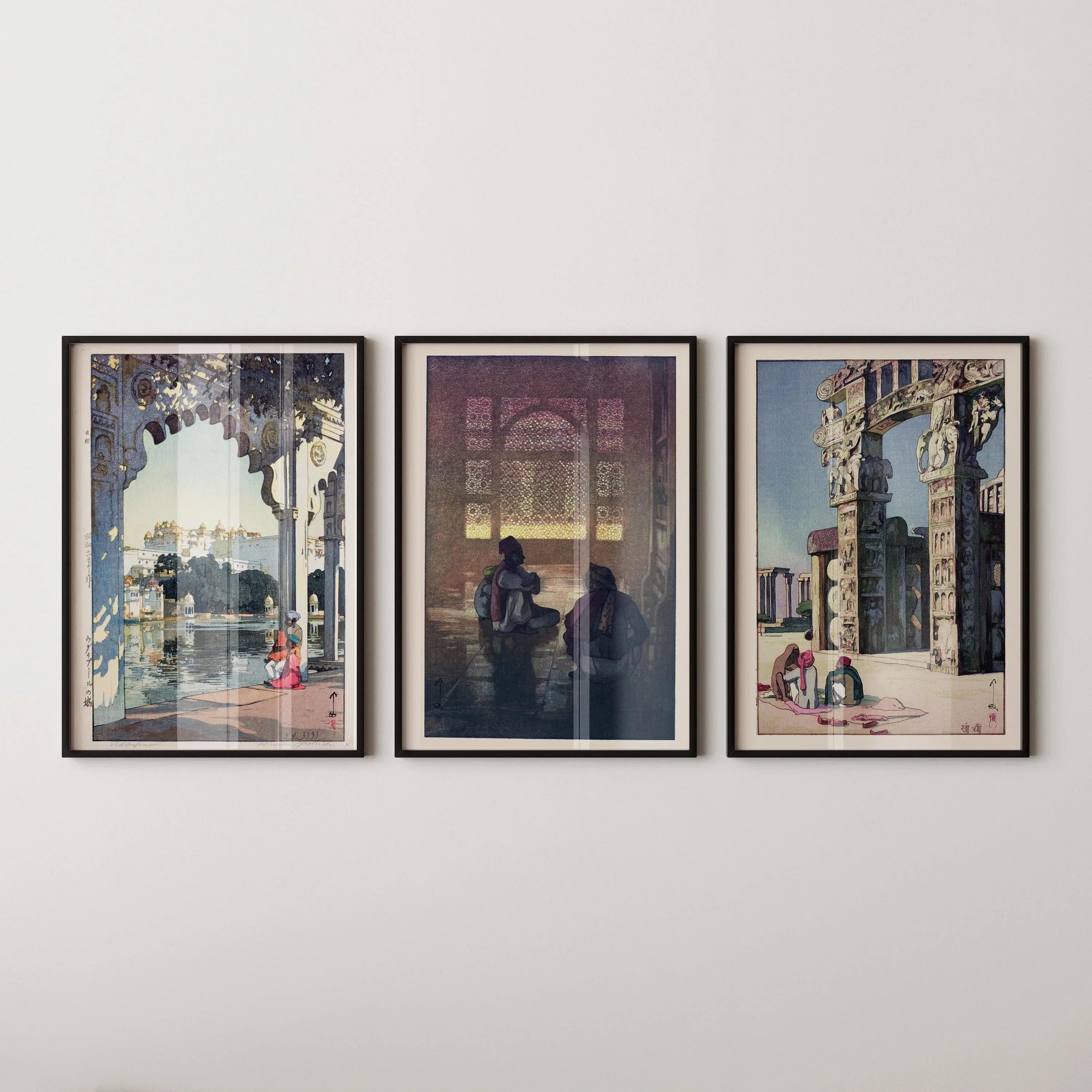 Hiroshi Yoshida Japanese Art Print Trio: Udaipur, Fatehpur Sikri, Sanchi - 9ArtPrints