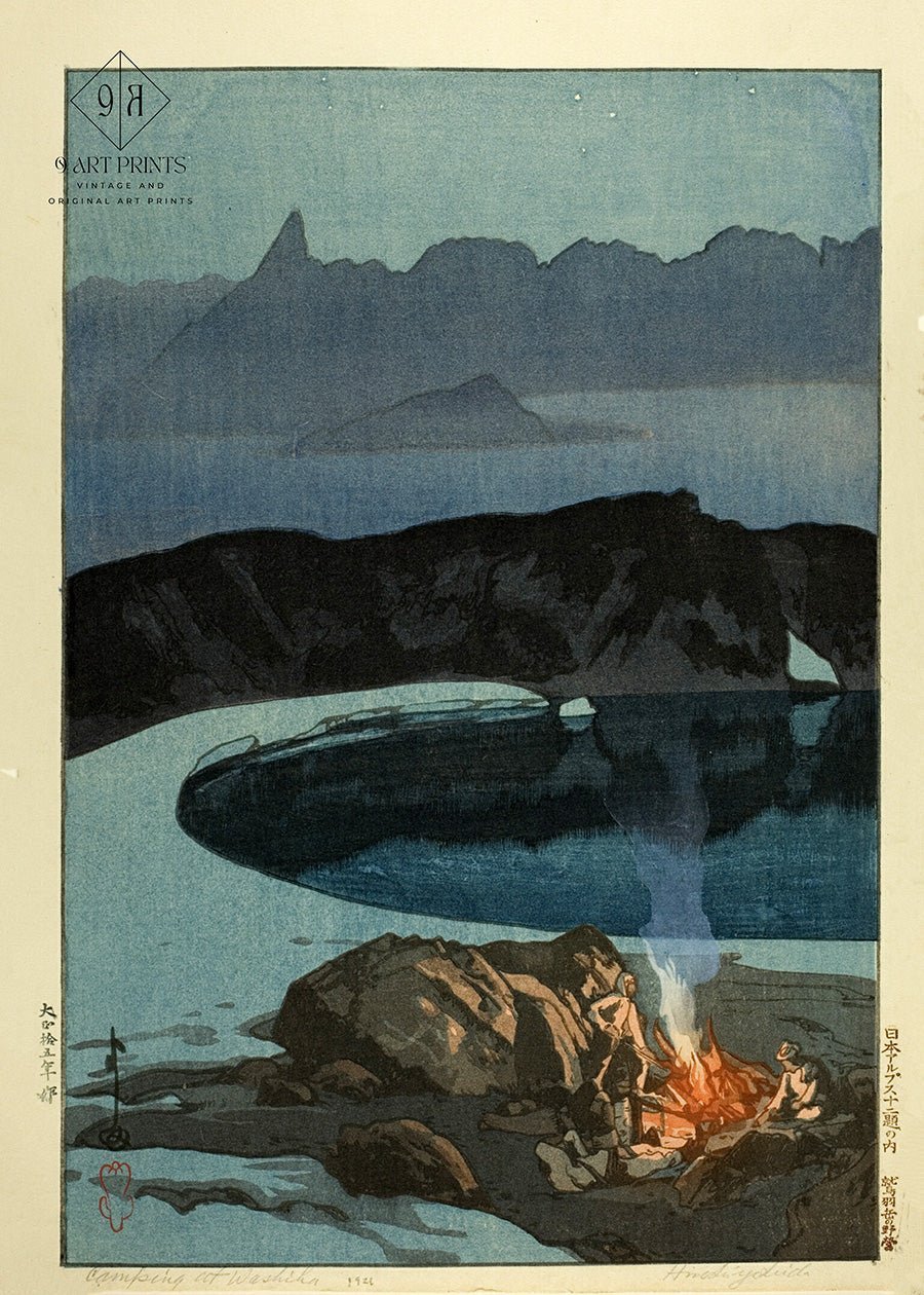 Hiroshi Yoshida Japanese Woodblock Print: Camping at Washibadake Giclee Art - 9ArtPrints