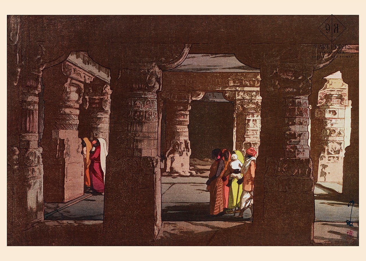 Hiroshi Yoshida Print: Ellora India Temple, Vintage Japanese Art - 9ArtPrints