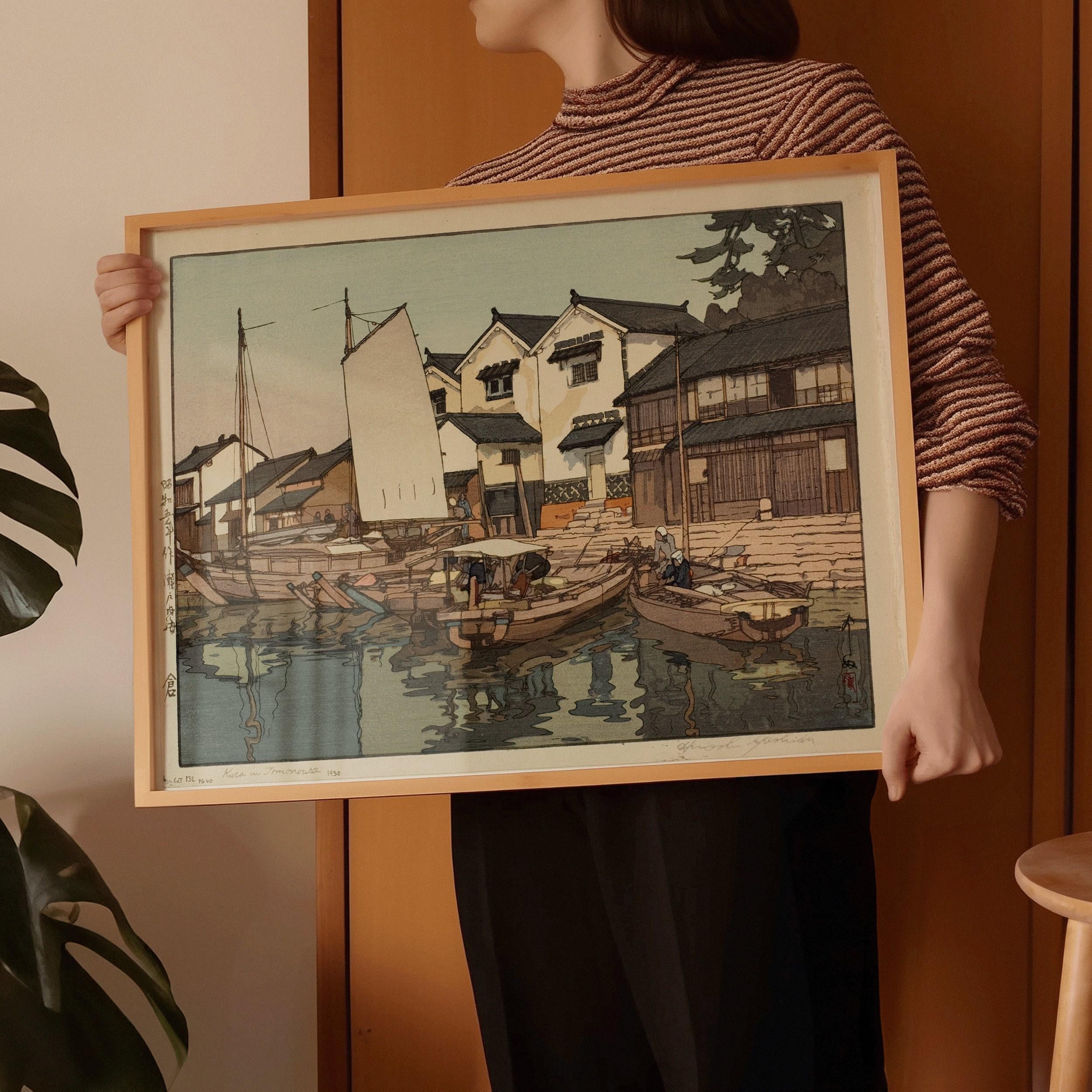 Hiroshi Yoshida Print: Japanese Woodblock Art, Tomonoura Warehouses - 9ArtPrints