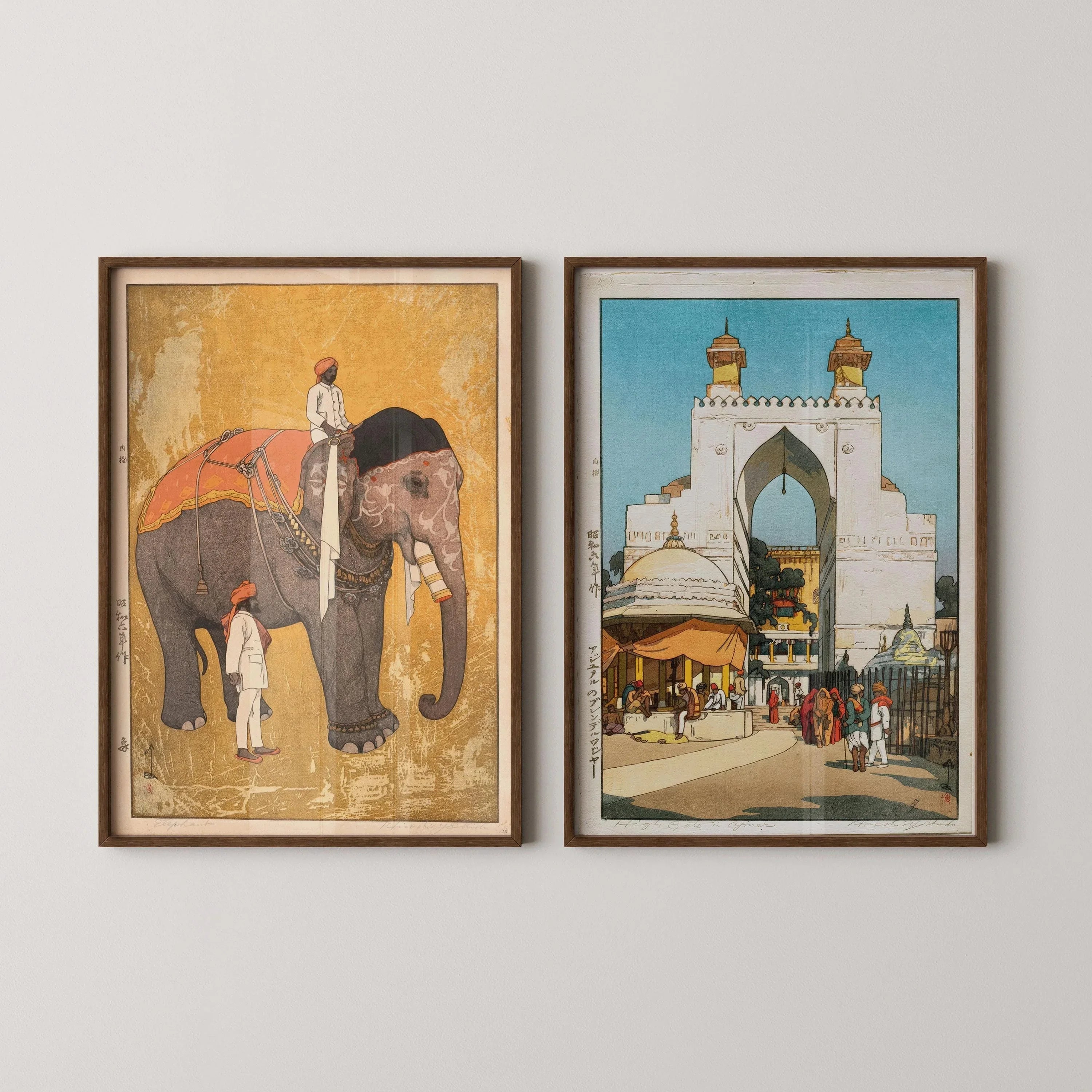Hiroshi Yoshida STATEMENT DUO India - Elephant and Rider and Ajmer Gate | | Vintage Japanese Woodblock Art available framed - 9ArtPrints