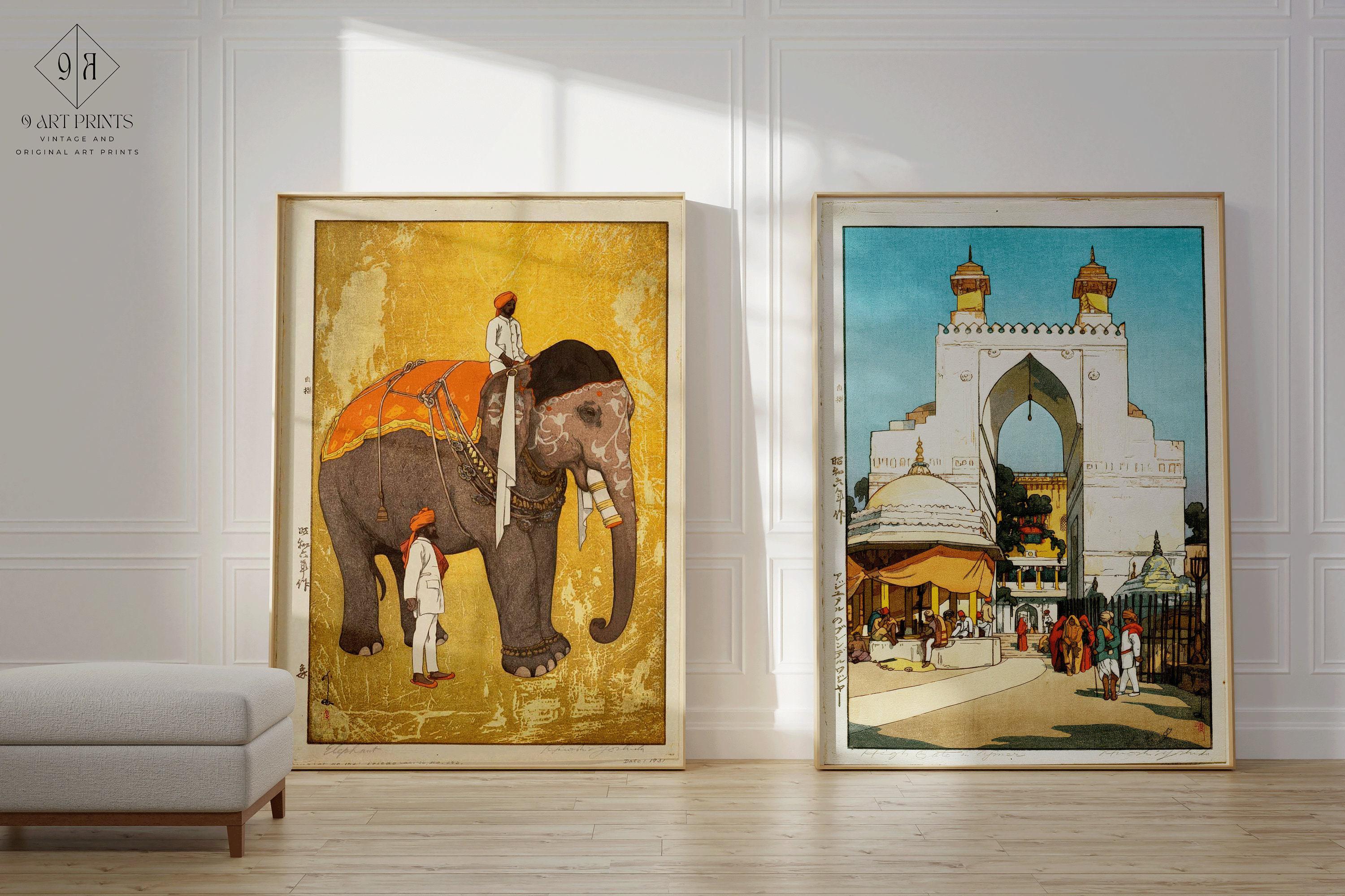 Hiroshi Yoshida STATEMENT DUO India - Elephant and Rider and Ajmer Gate | | Vintage Japanese Woodblock Art available framed - 9ArtPrints