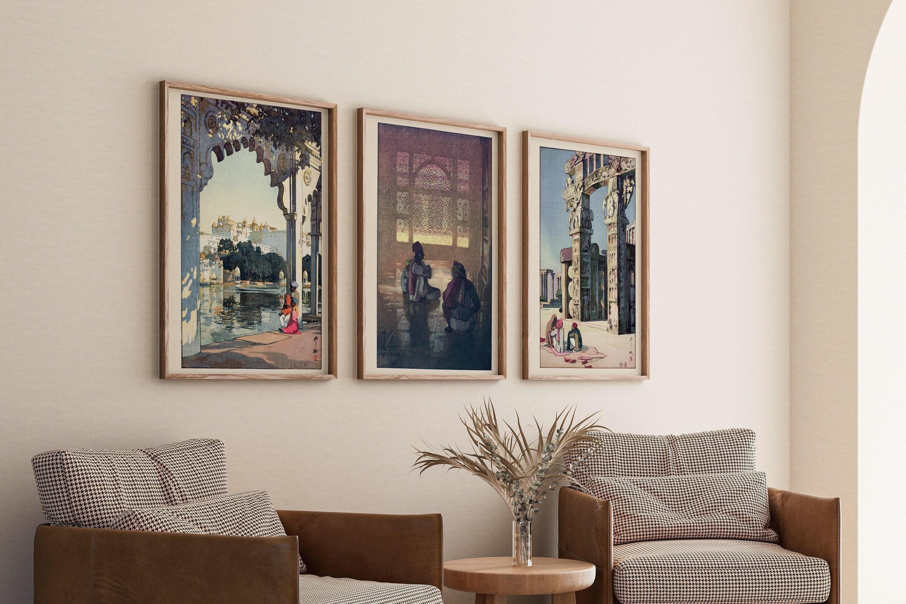 Hiroshi Yoshida STATEMENT TRIO | Udaipur Castle, Window in Fatehpur Sikri, Stupa in Sanchi | Japanese Art available framed - 9ArtPrints