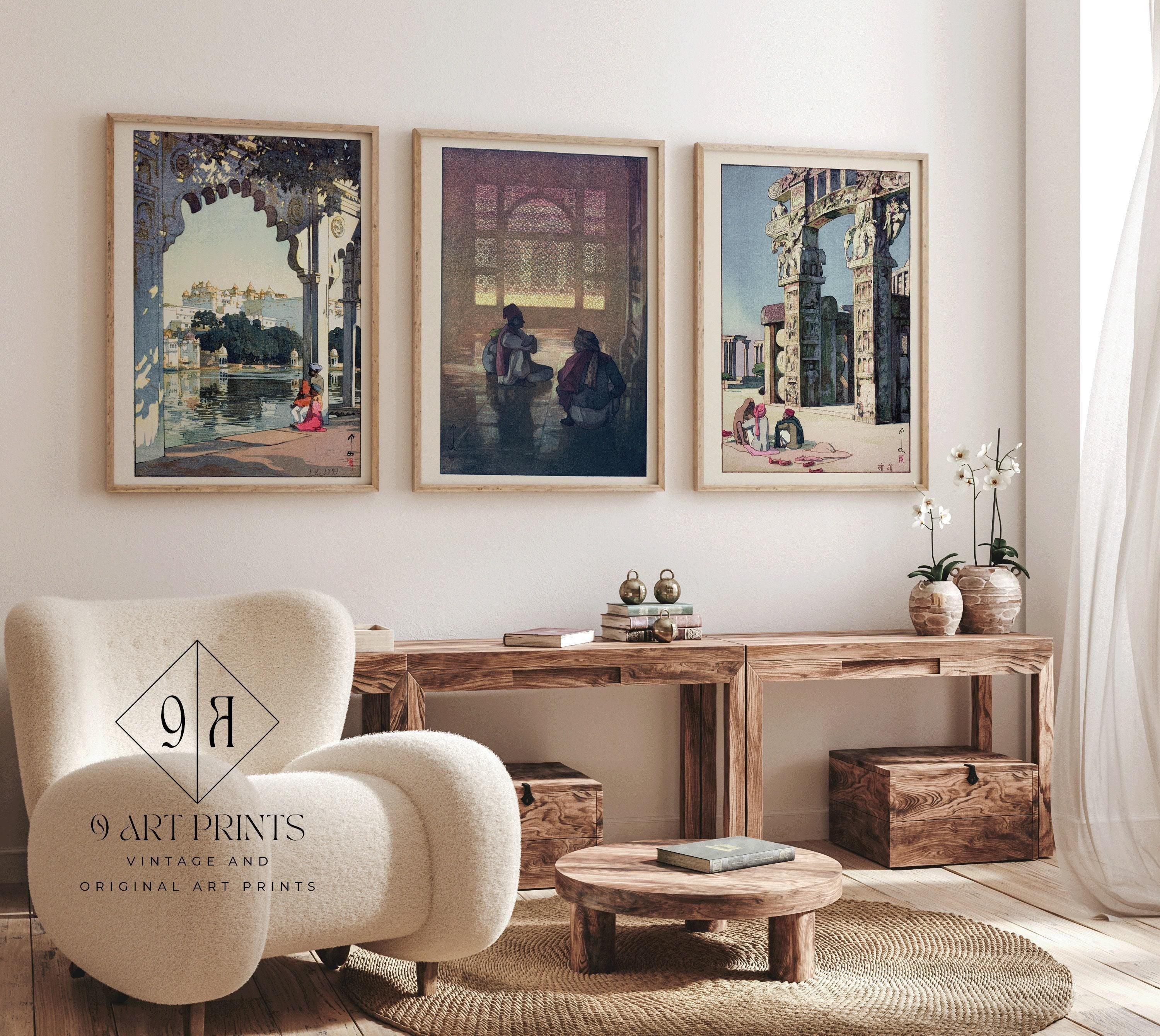 Hiroshi Yoshida STATEMENT TRIO | Udaipur Castle, Window in Fatehpur Sikri, Stupa in Sanchi | Japanese Art available framed - 9ArtPrints