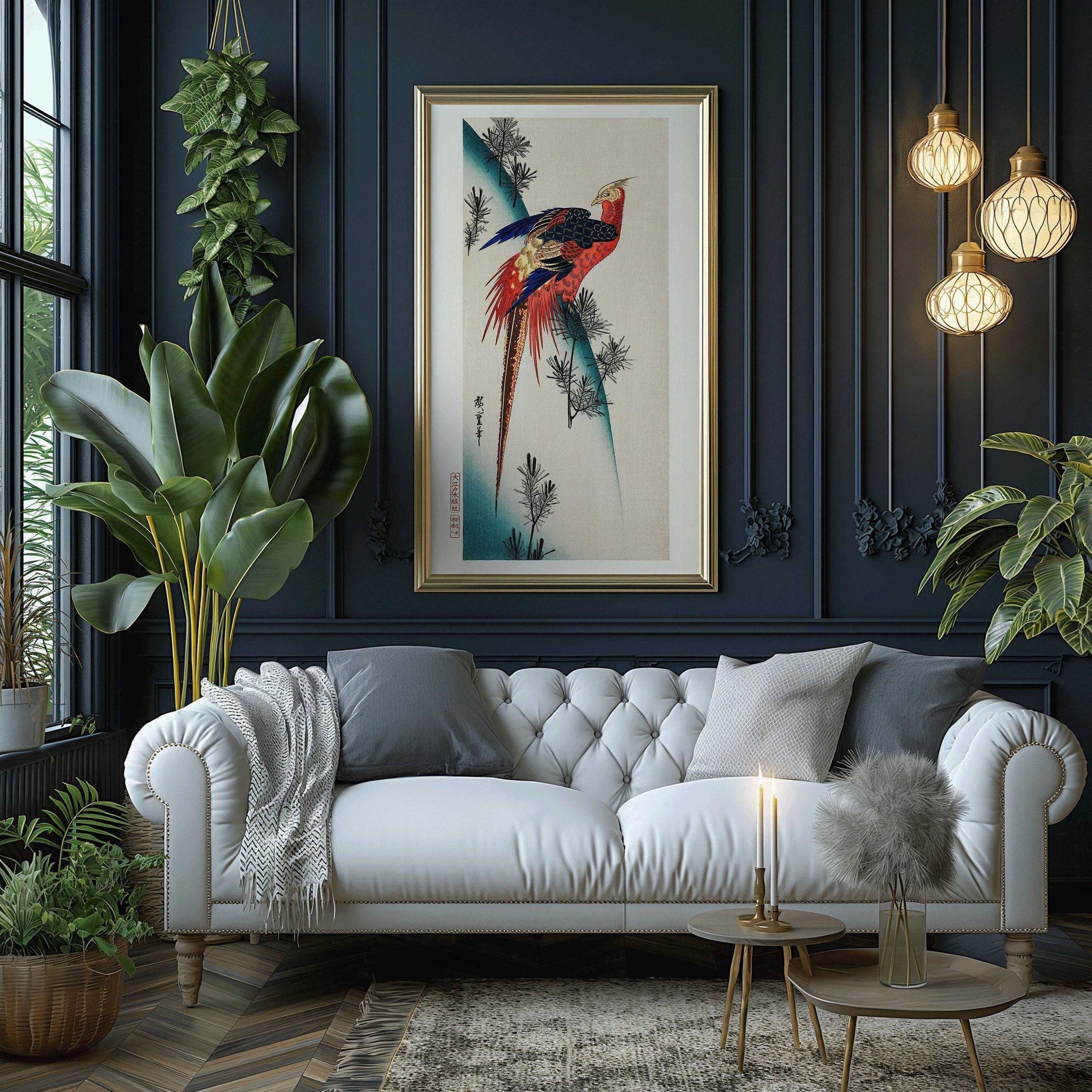 Hiroshige Pheasant Print: Vintage Japanese Art, Narrow Tall Format (2x1) - 9ArtPrints