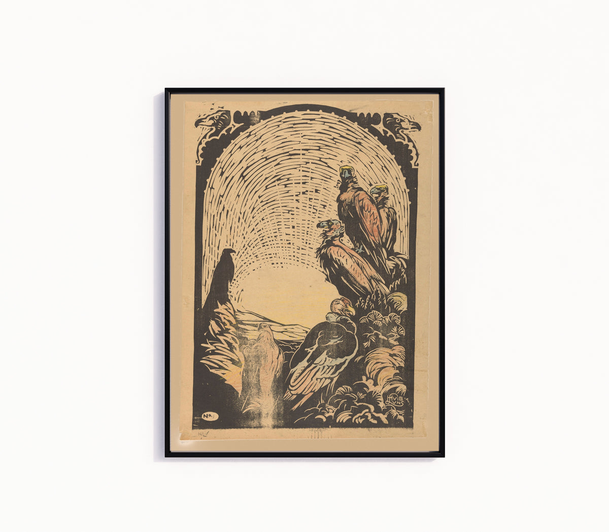 Framed art print of De Condors by Huib Luns, in a slim black frame on a plain white wall